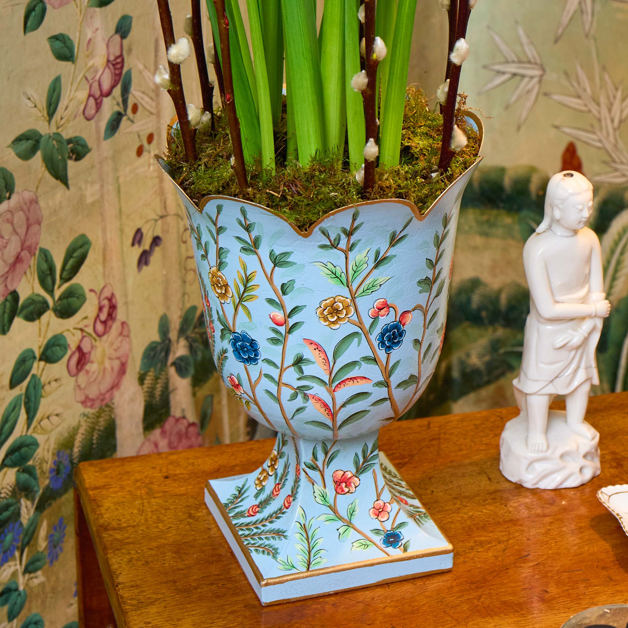 Small Blue Chinoiserie Tole Urn Vase