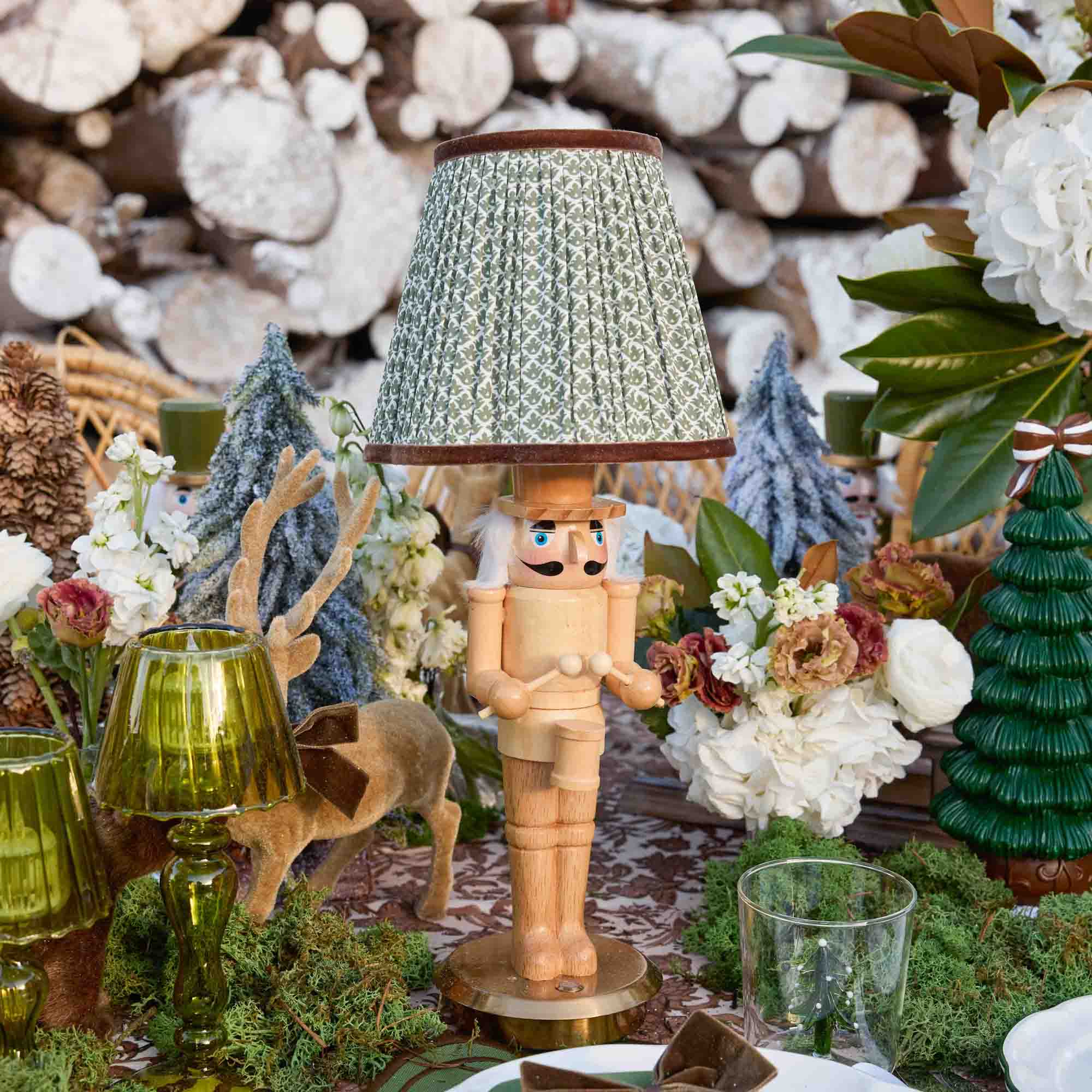 Nutcracker Rechargeable Lamp with Olive & Chocolate Lotus Shade (18cm)