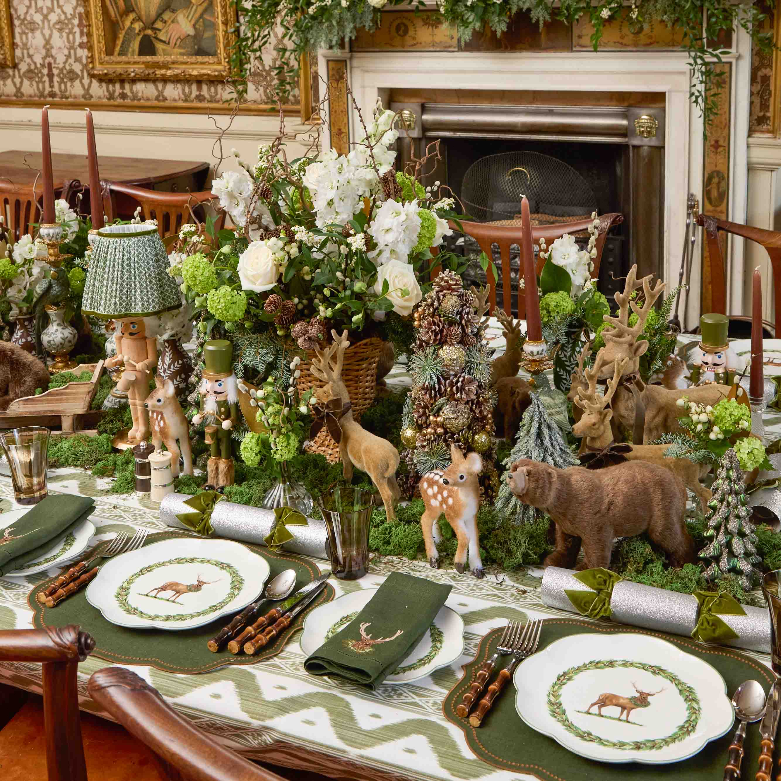 Chocolate Ribboned Taupe Flocked Reindeer (Pair)