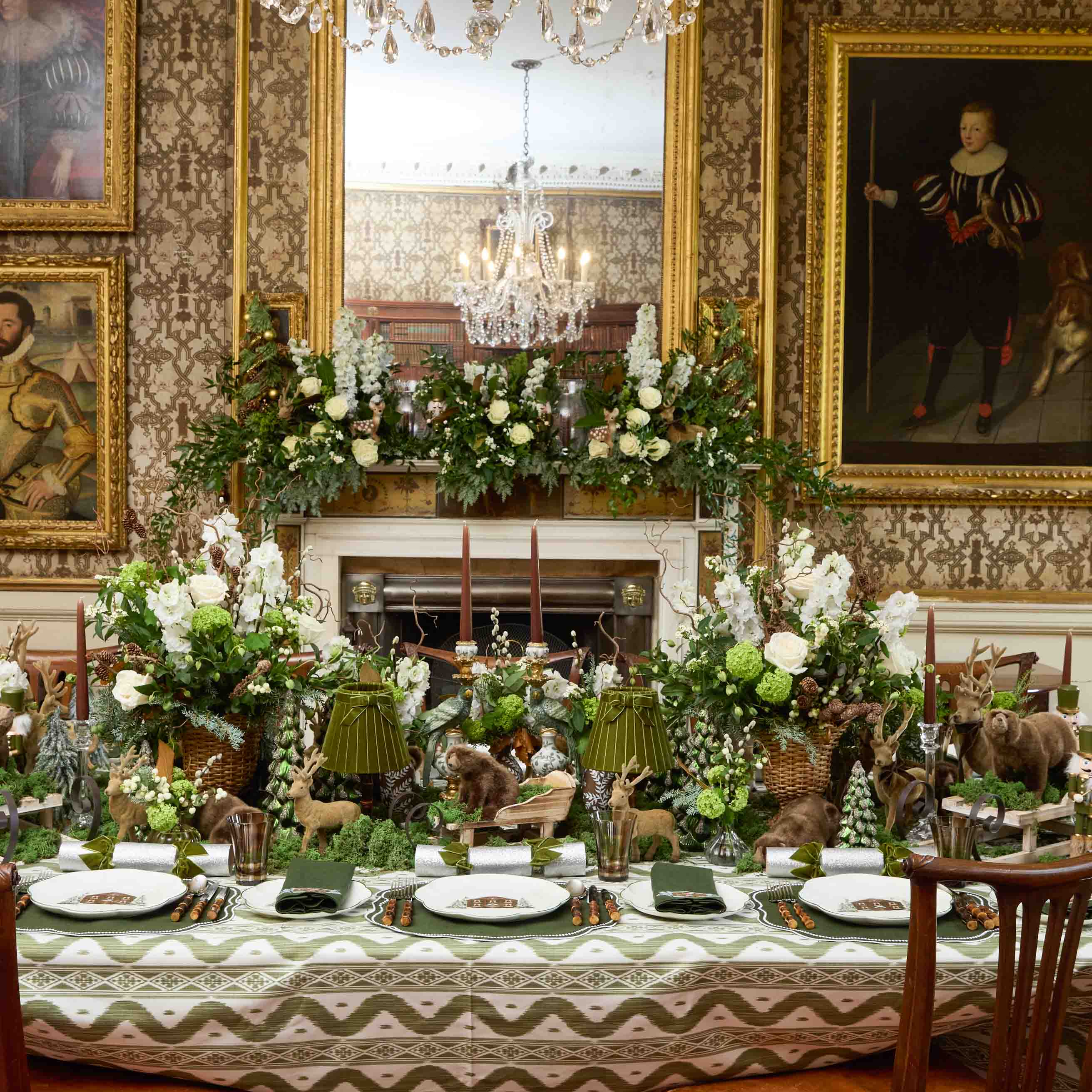 Feather Wreaths with Forest Green Velvet Bows (Set of 4)