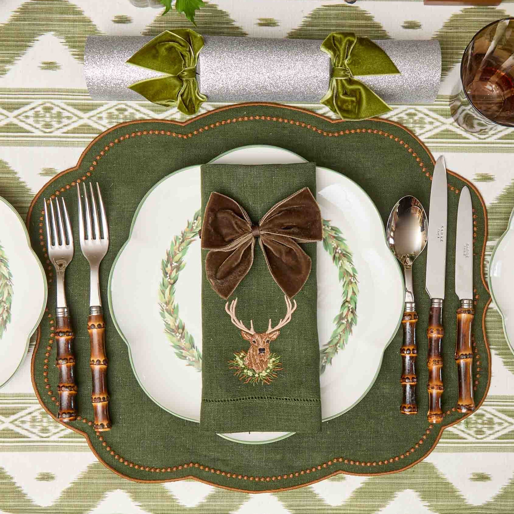 Olive Green Ikat Tablecloth