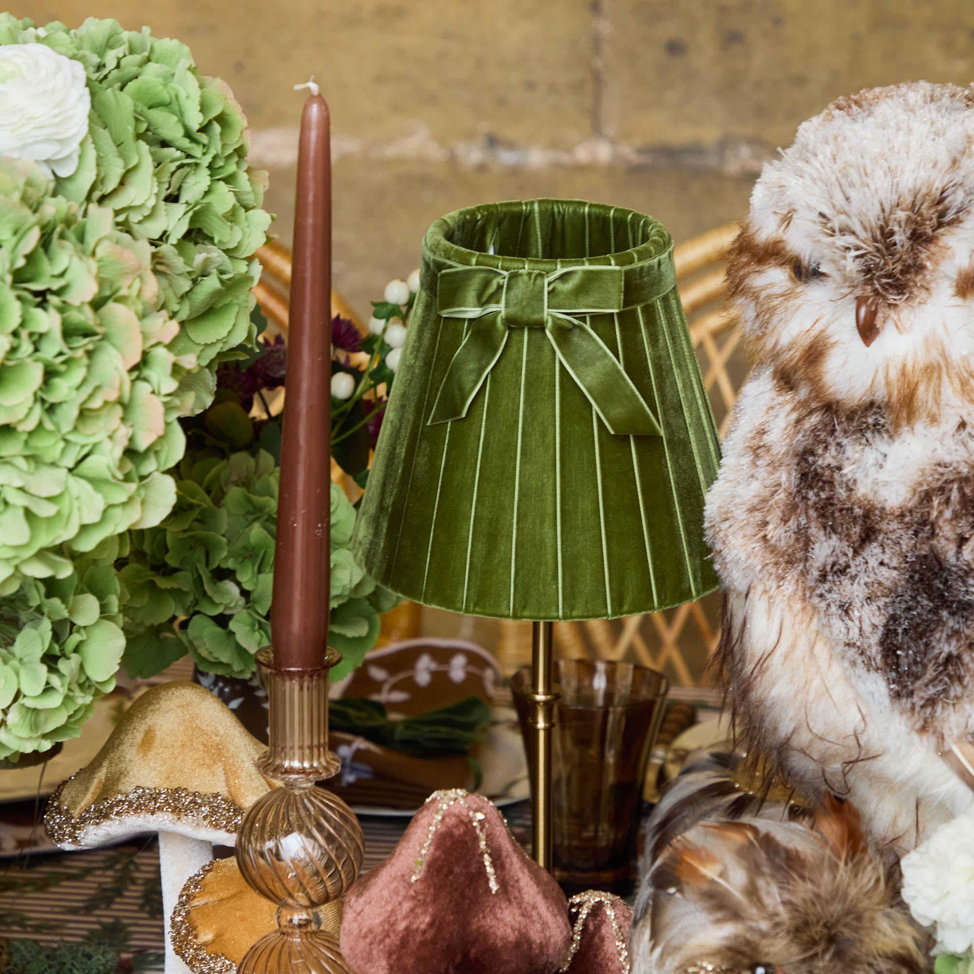 Olive Velvet Bow Lampshade (18cm)