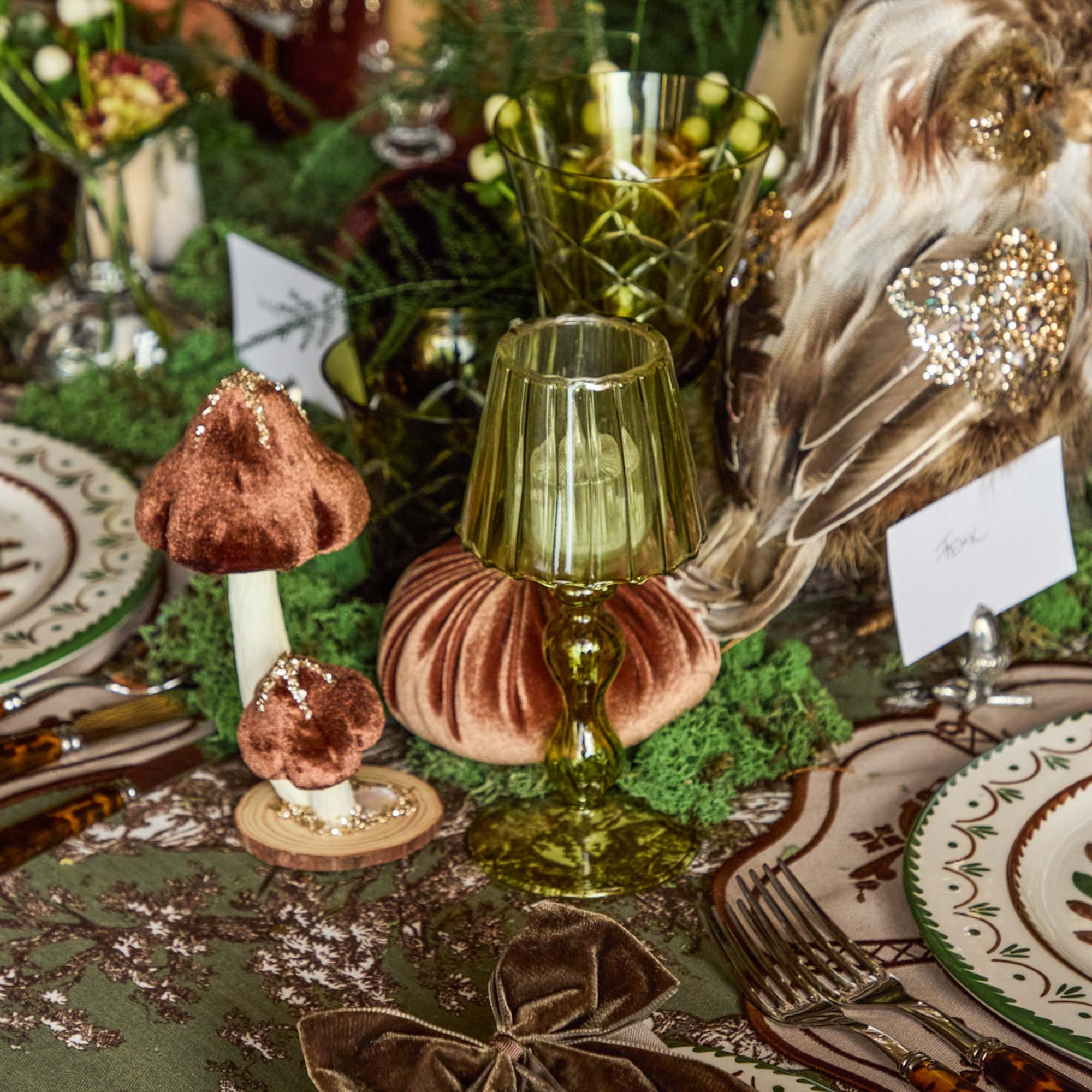 Olive Glass Lantern Tea Light Holder (Pair) - 18 cm