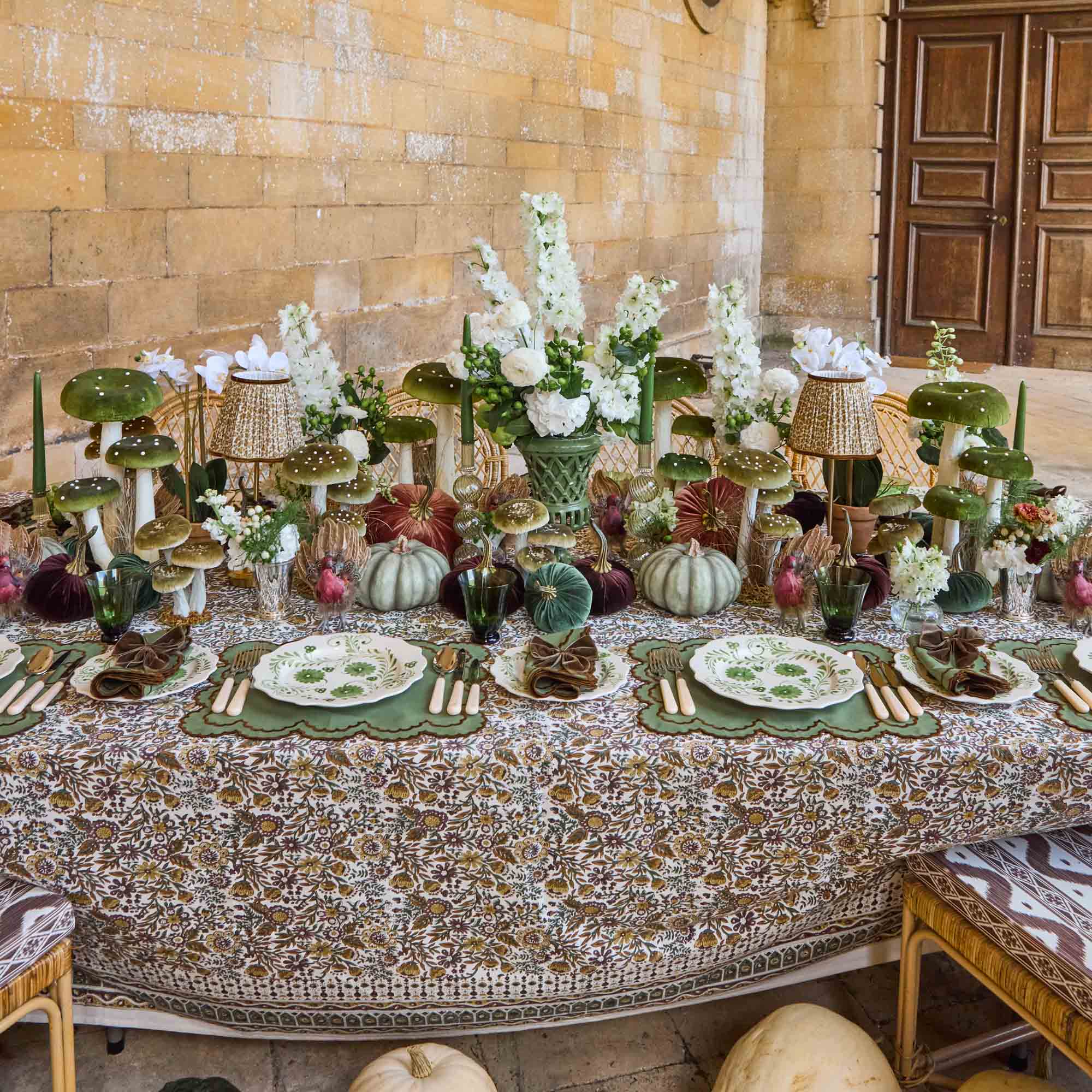 Small Green Speckled Mushrooms (Set of 3)