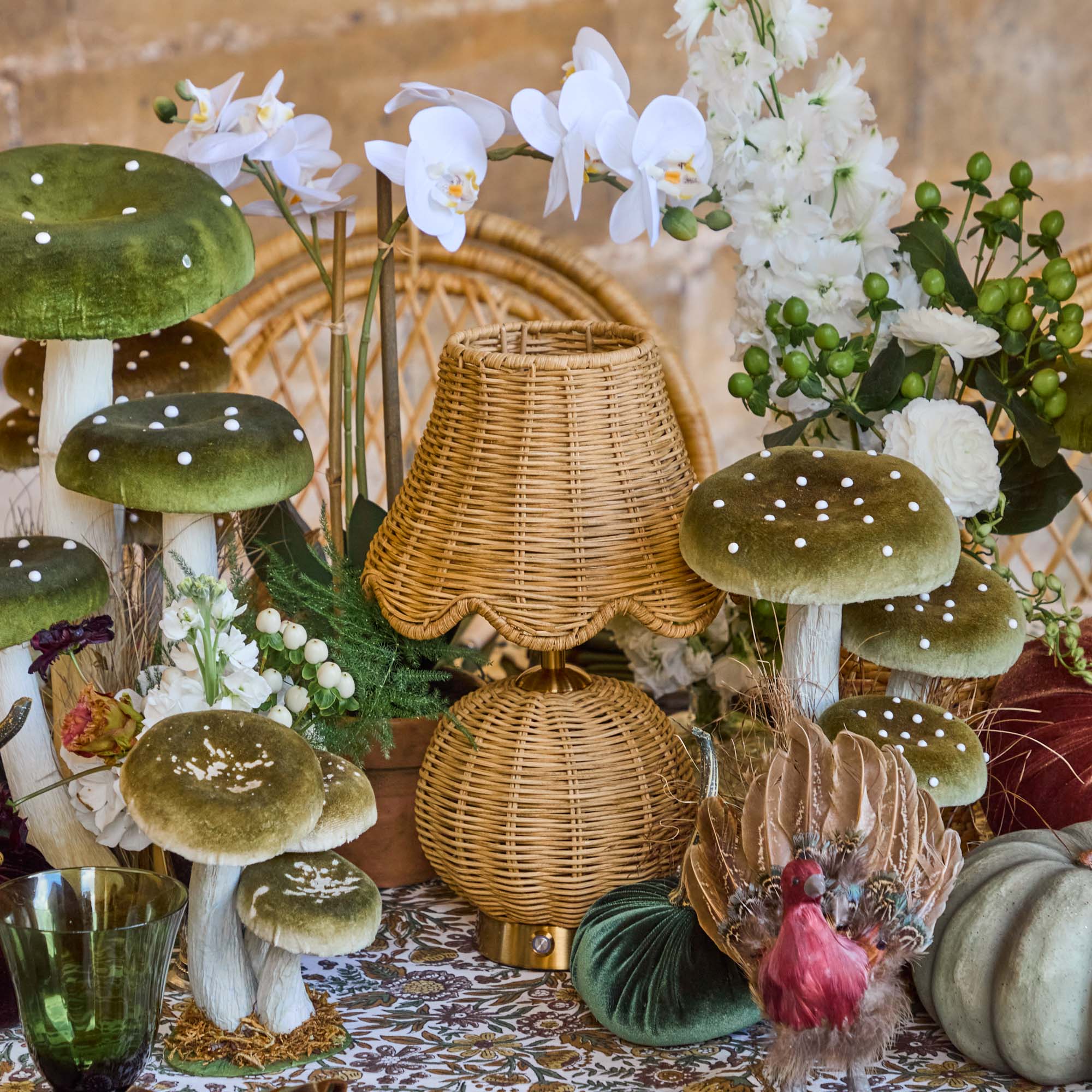 Small Green Speckled Mushrooms (Set of 3)