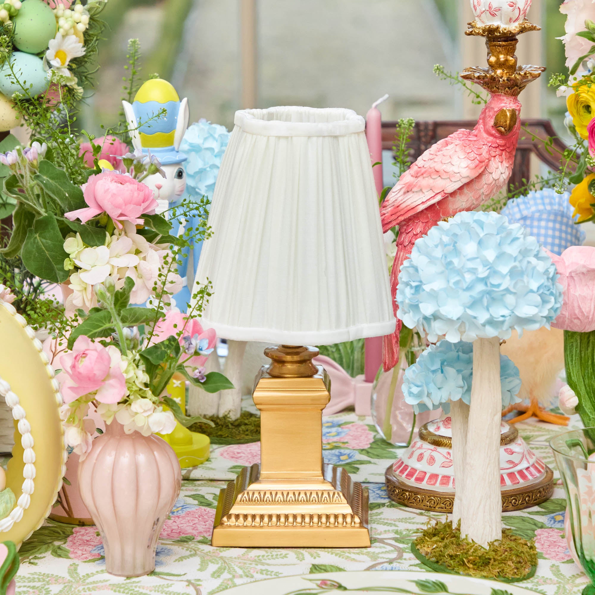 Short Corinthian Square Rechargeable Lamp with Cream Shade (18cm)