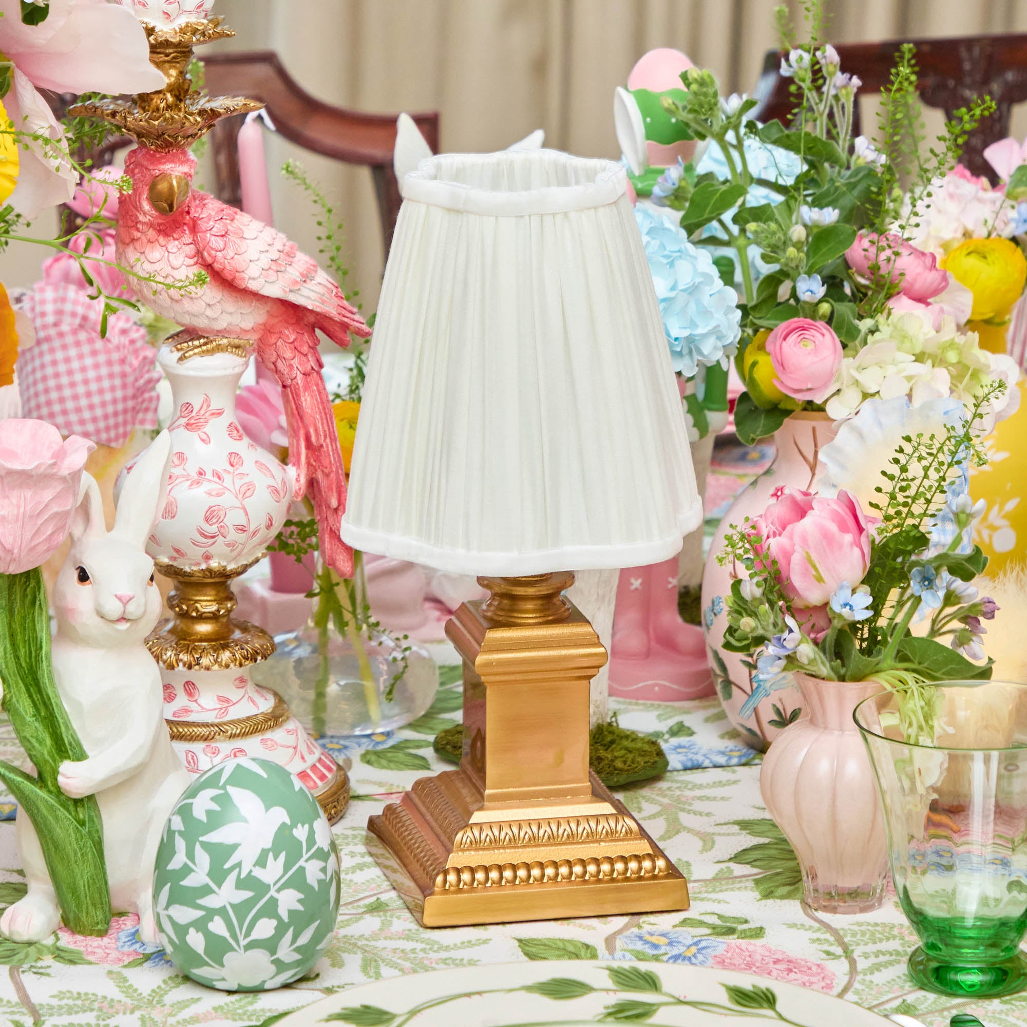 Short Corinthian Square Rechargeable Lamp with Cream Shade (18cm)