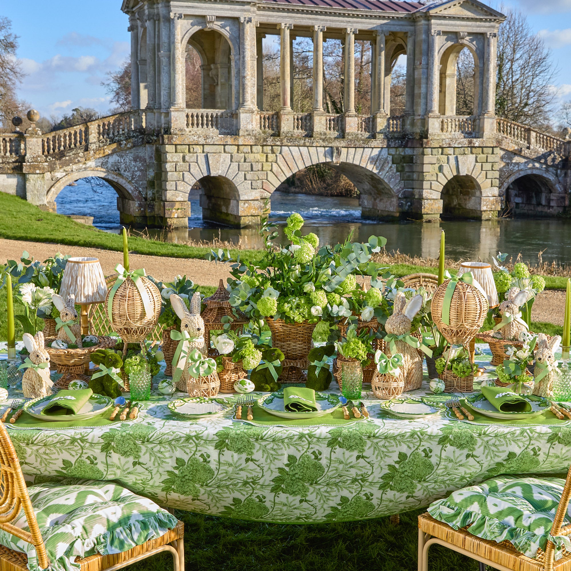 Rattan Hot Air Balloon with Green Grosgrain Bow