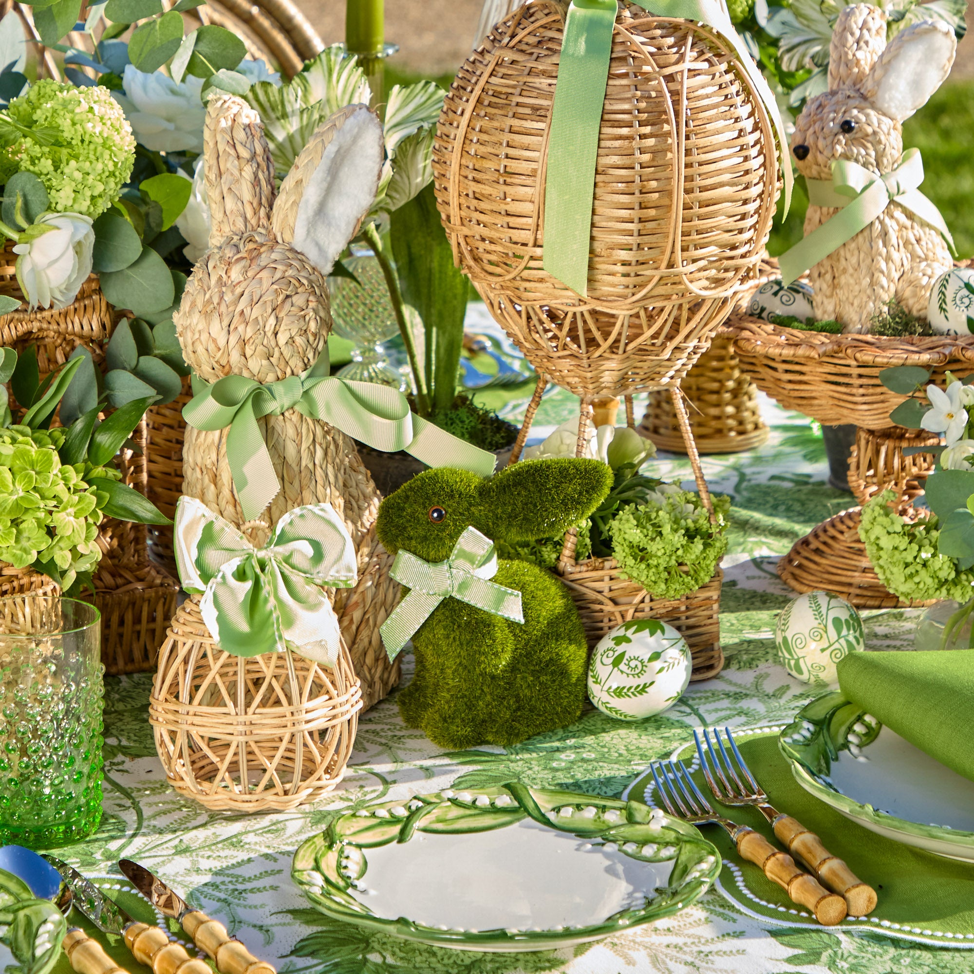 Rattan Hot Air Balloon with Green Grosgrain Bow