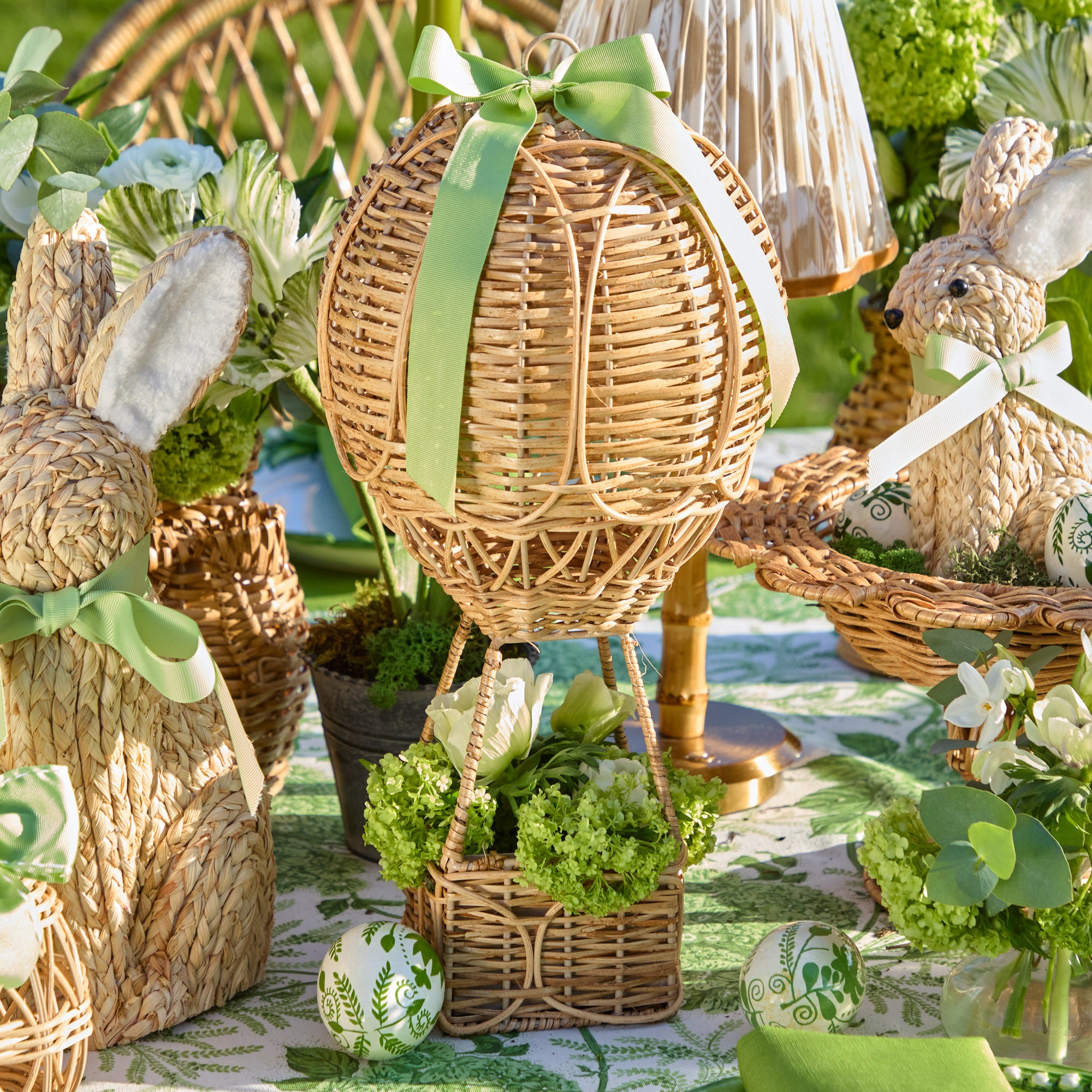 Rattan Hot Air Balloon with Green Grosgrain Bow