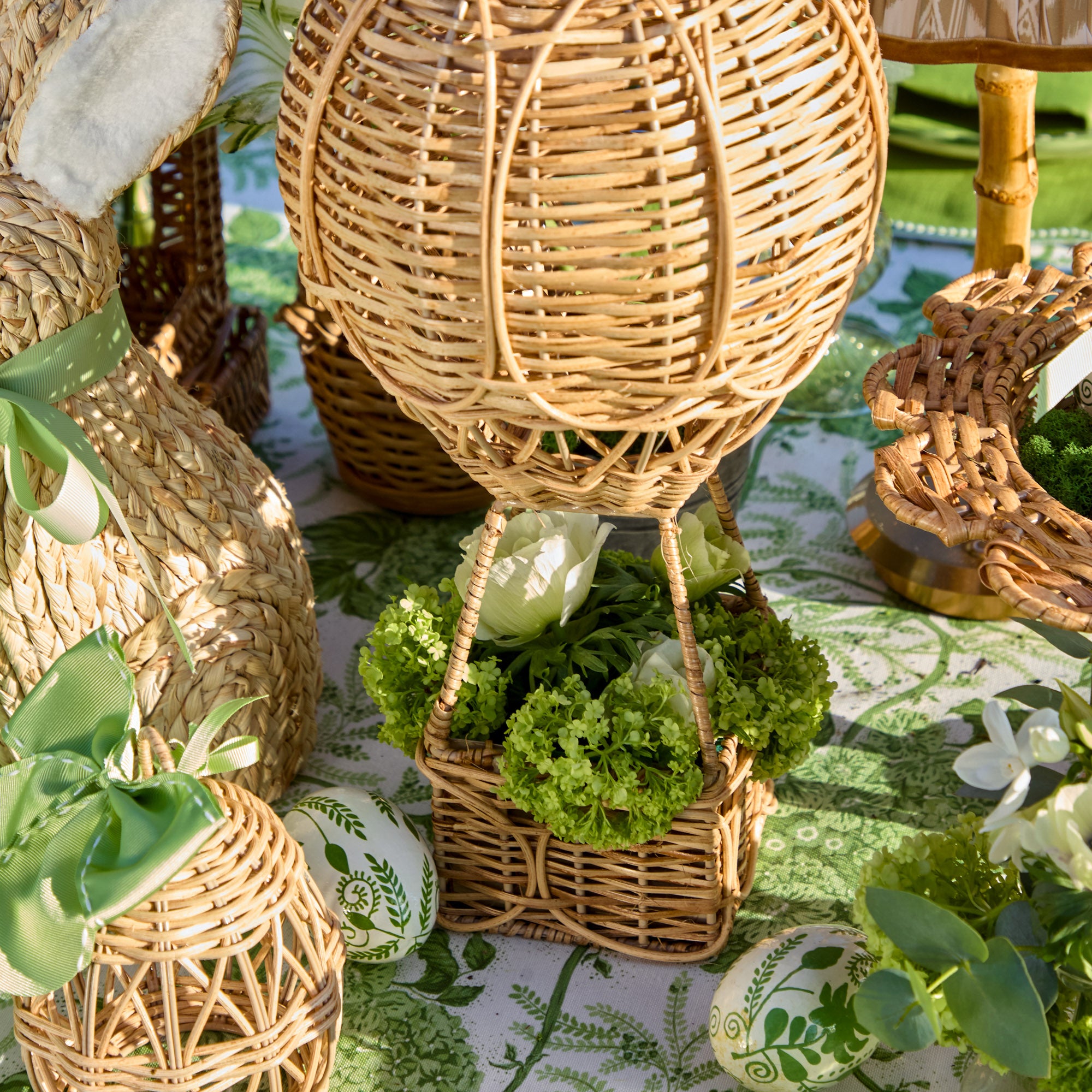 Rattan Hot Air Balloon with Green Grosgrain Bow