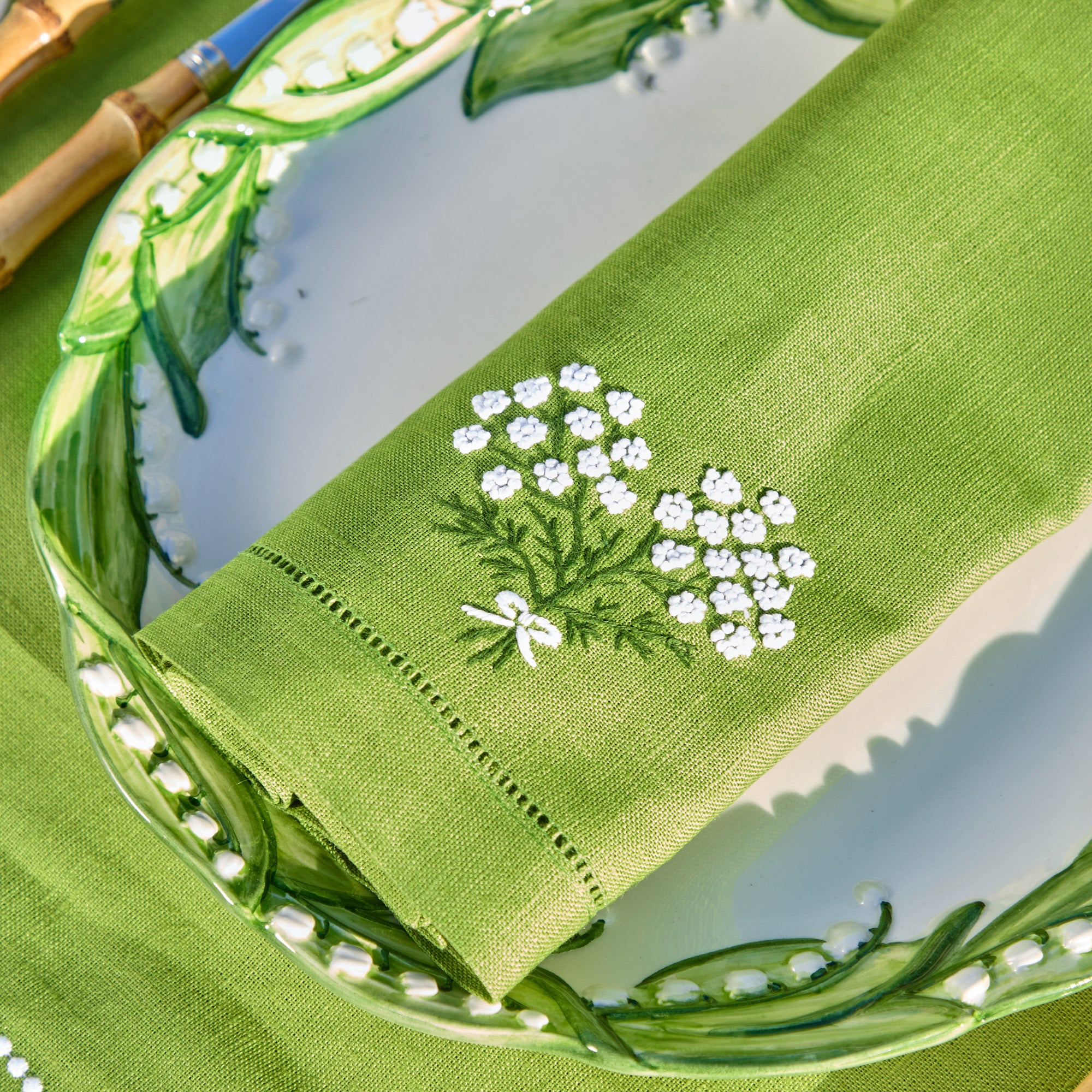 Eloise Green Linen Placemats & Hydrangea Napkins (Set of 4)