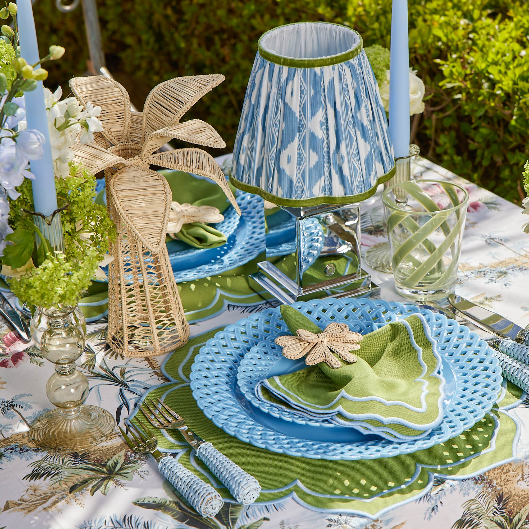 Blue & Green Ikat Lampshade (18cm)