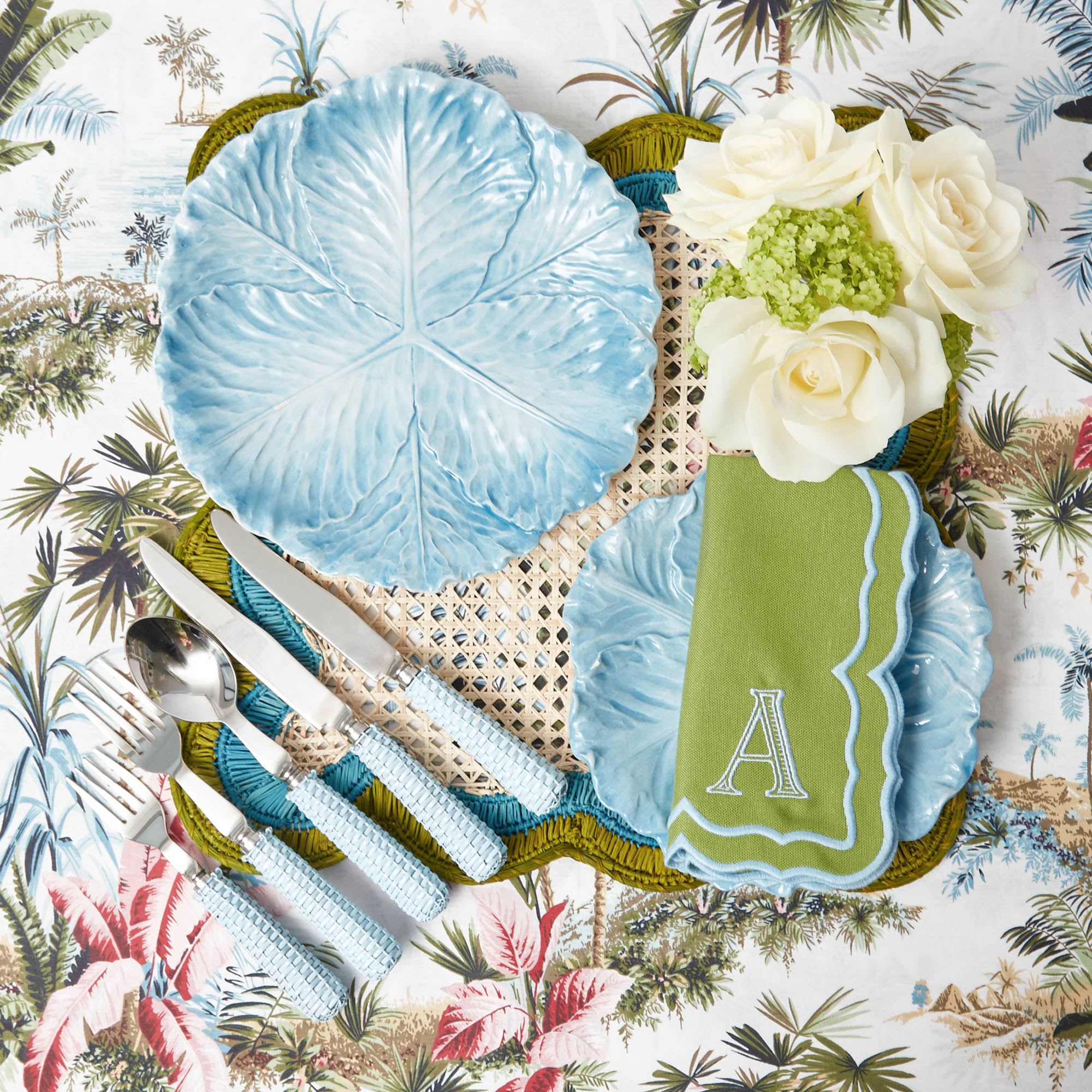 Blue Serena Cabbage Dinner Plates (Set of 4)