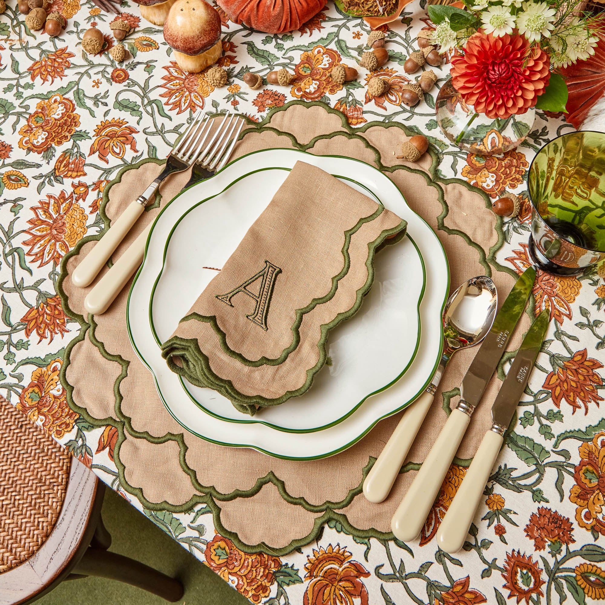 Lily Sand & Green Placemats (Set of 4)