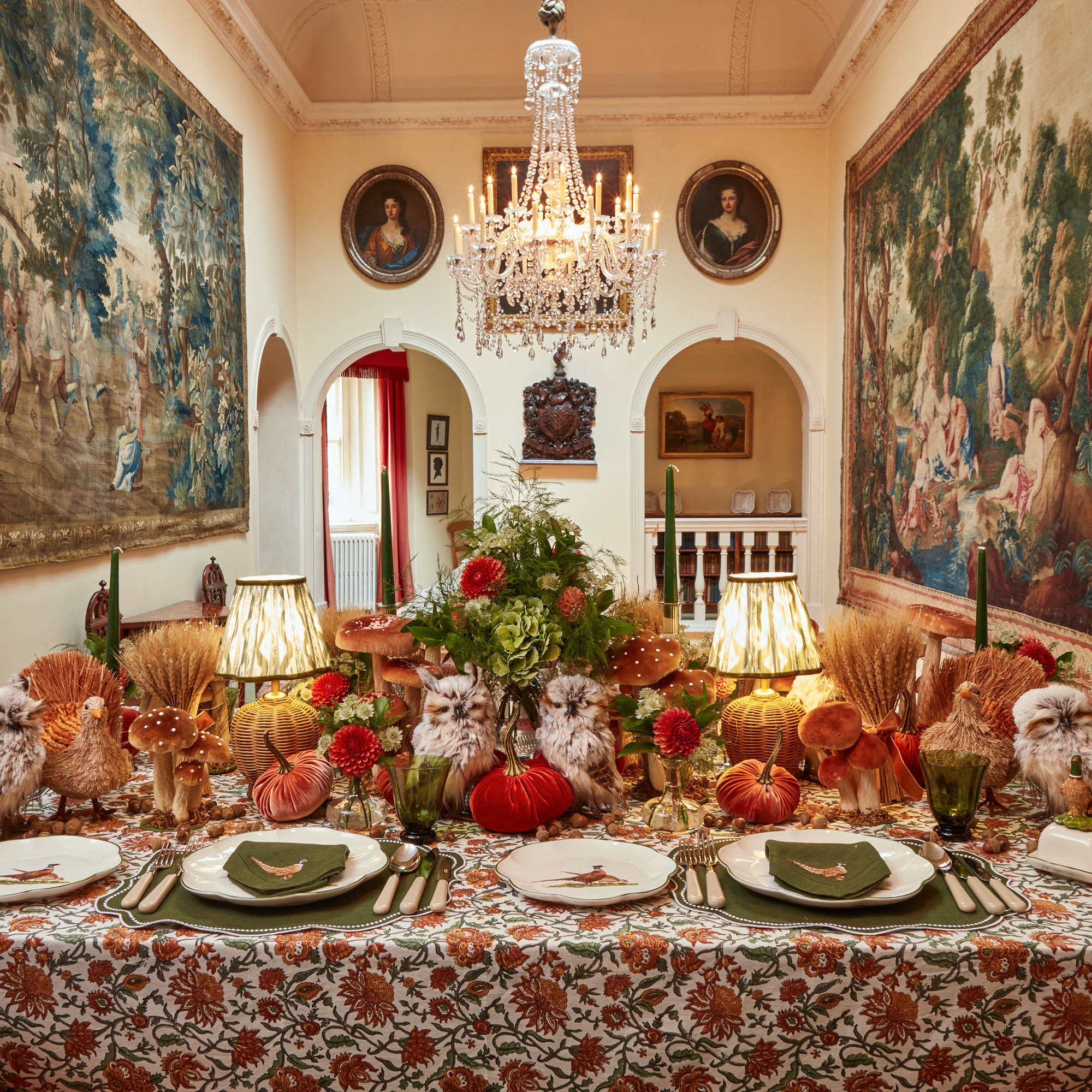 Pheasant Forest Green Linen Napkins (Set of 4)