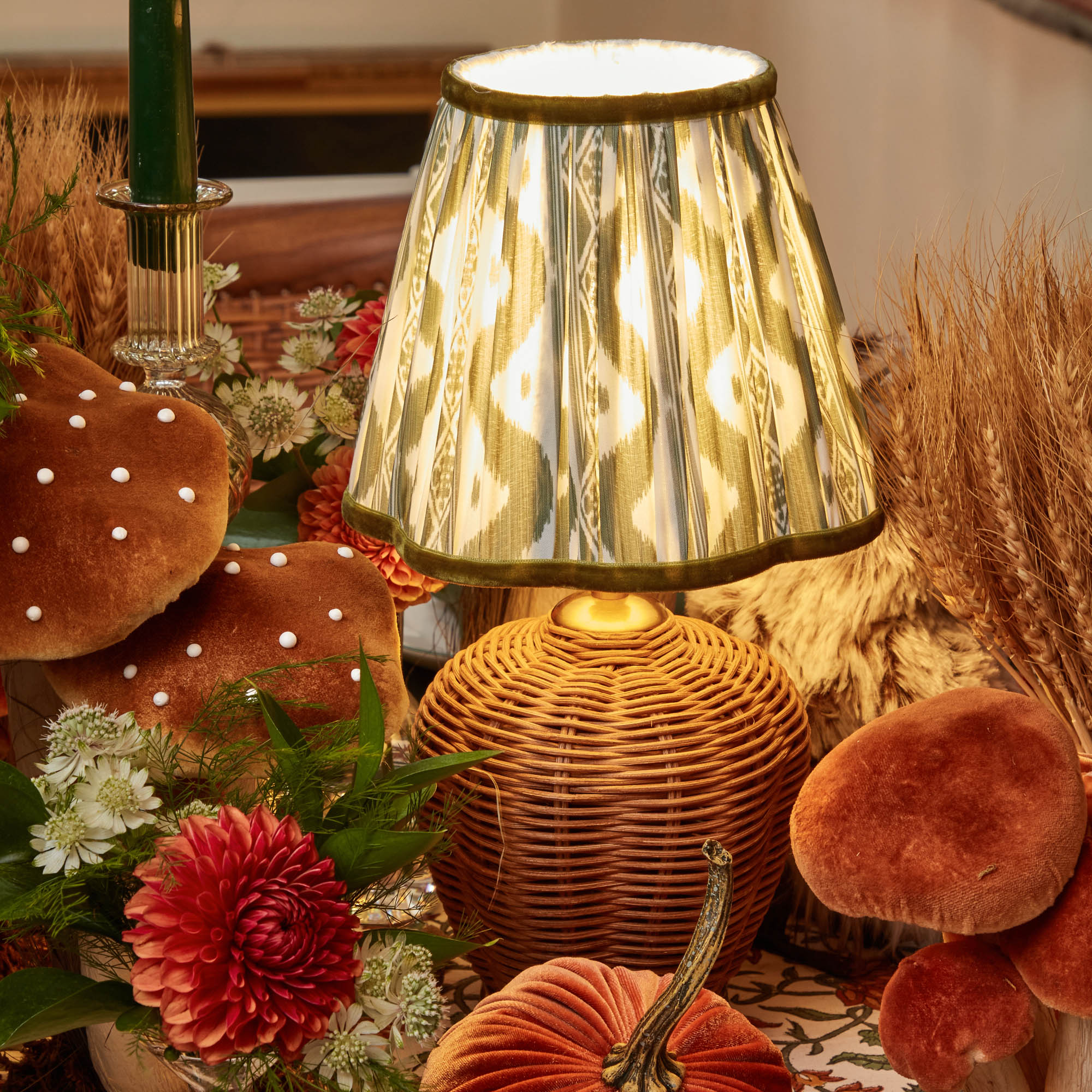 Olive Green Ikat Lampshade (18cm)