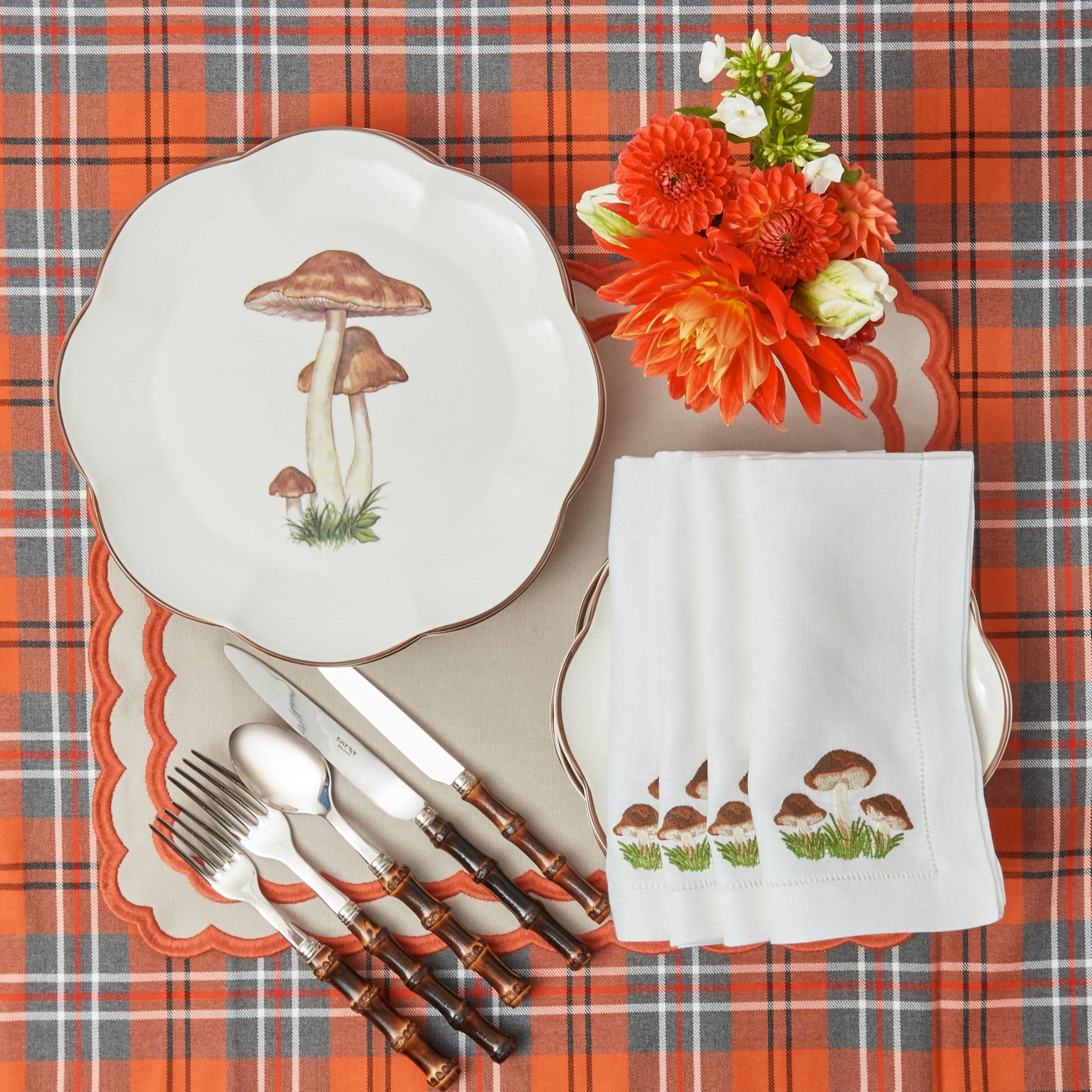 Quaint refinement: Scalloped Mushroom Dinner Plates.