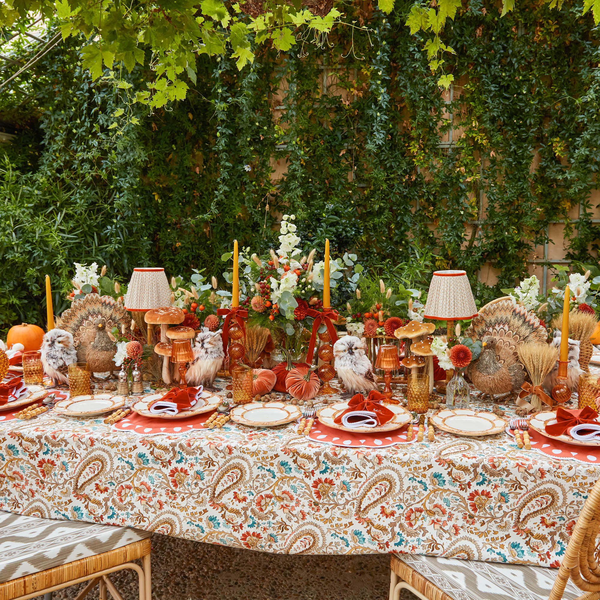 Rechargeable Bamboo Lamp with Putty & Orange Lotus Shade (18cm)