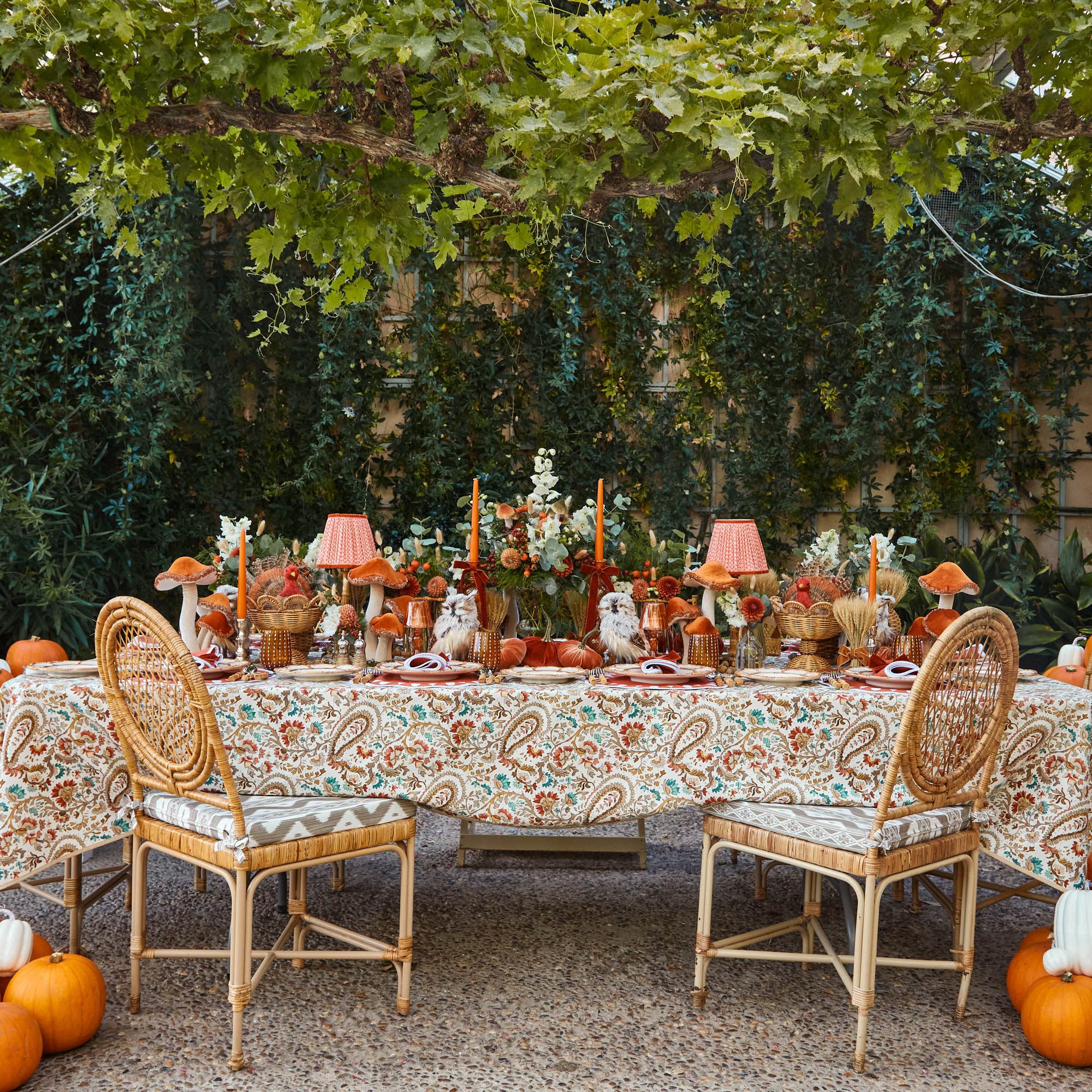 Tall Orange Beaded Velvet Mushrooms (Set of 4)