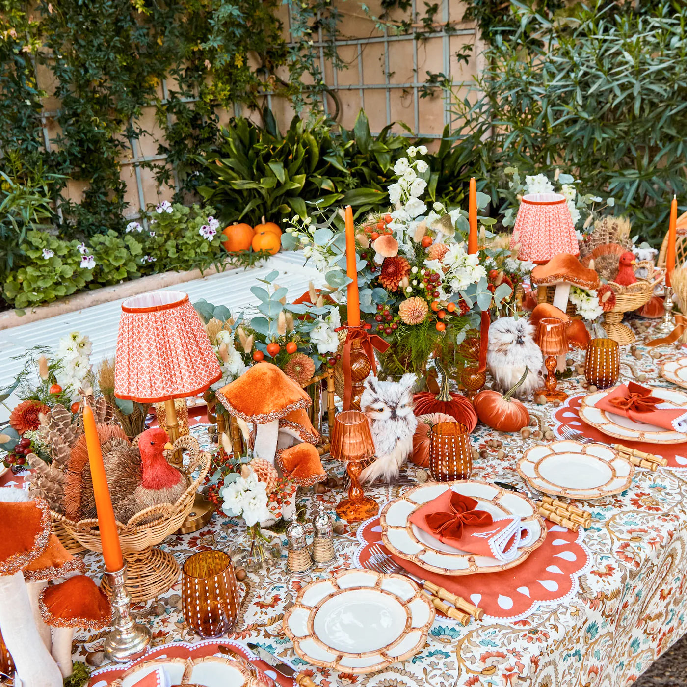 Tall Orange Beaded Velvet Mushrooms (Set of 4)