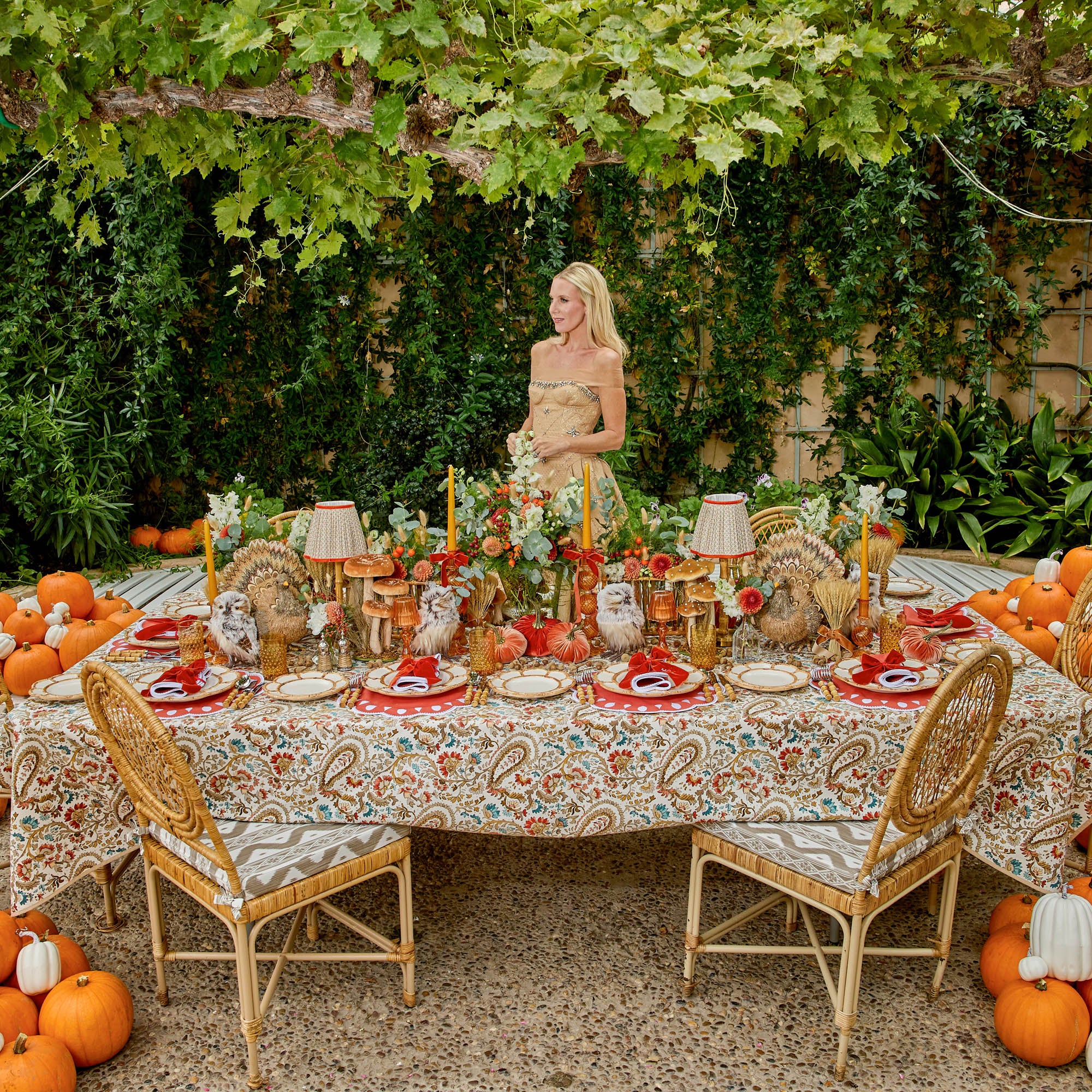 Rechargeable Bamboo Lamp with Putty & Orange Lotus Shade (18cm)