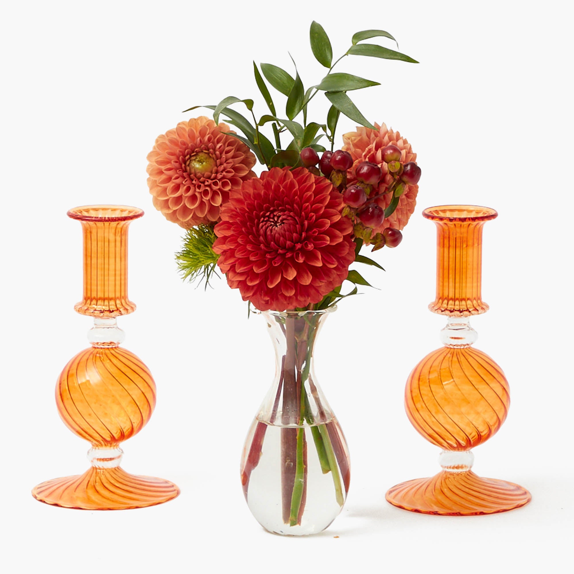 Small Camille Orange Candle Holder (Pair)