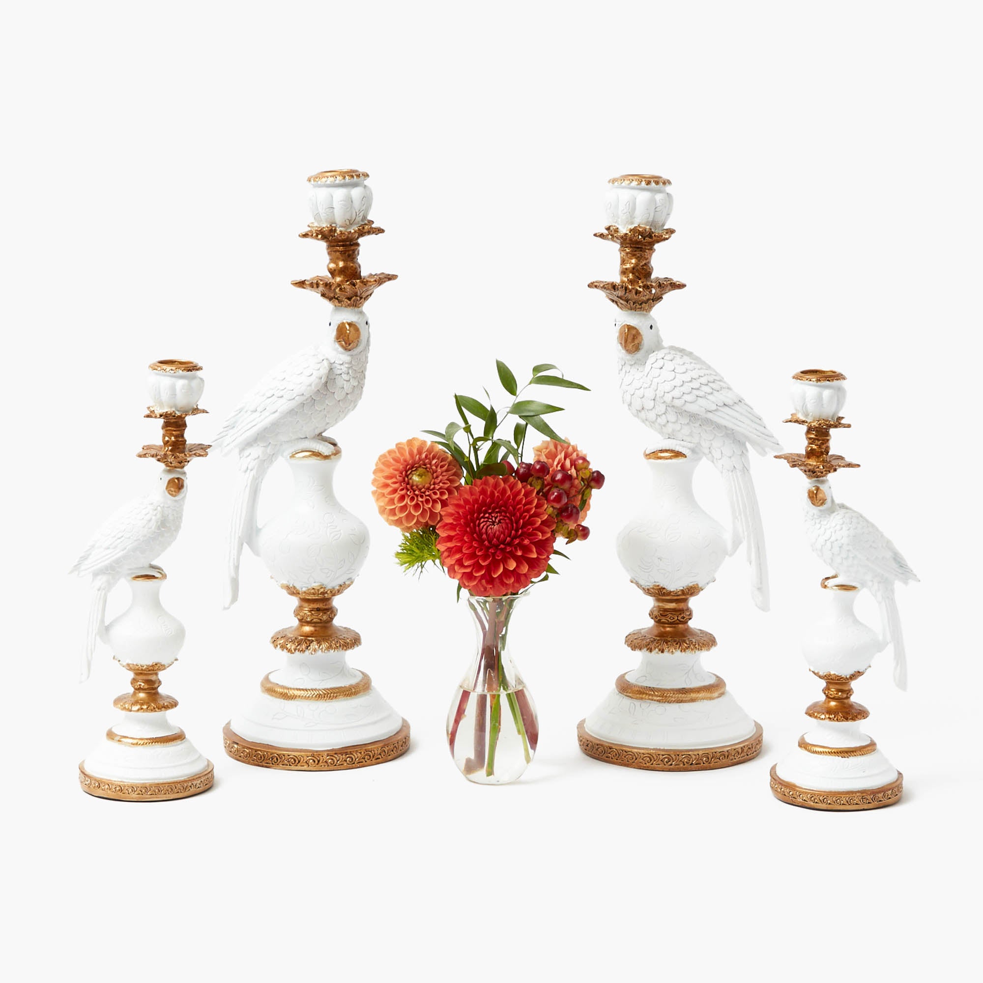 Small White Parrot Candle Holder (Pair)