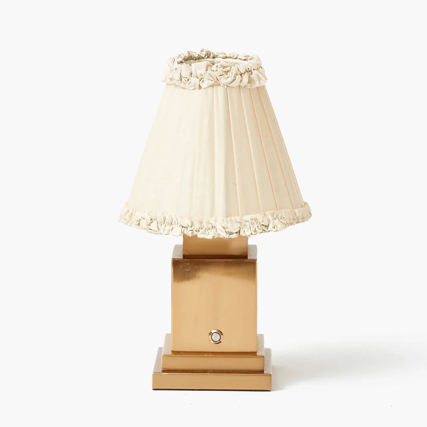 Square Rechargeable Lamp with Cream Frilled Silk Shade (18cm)
