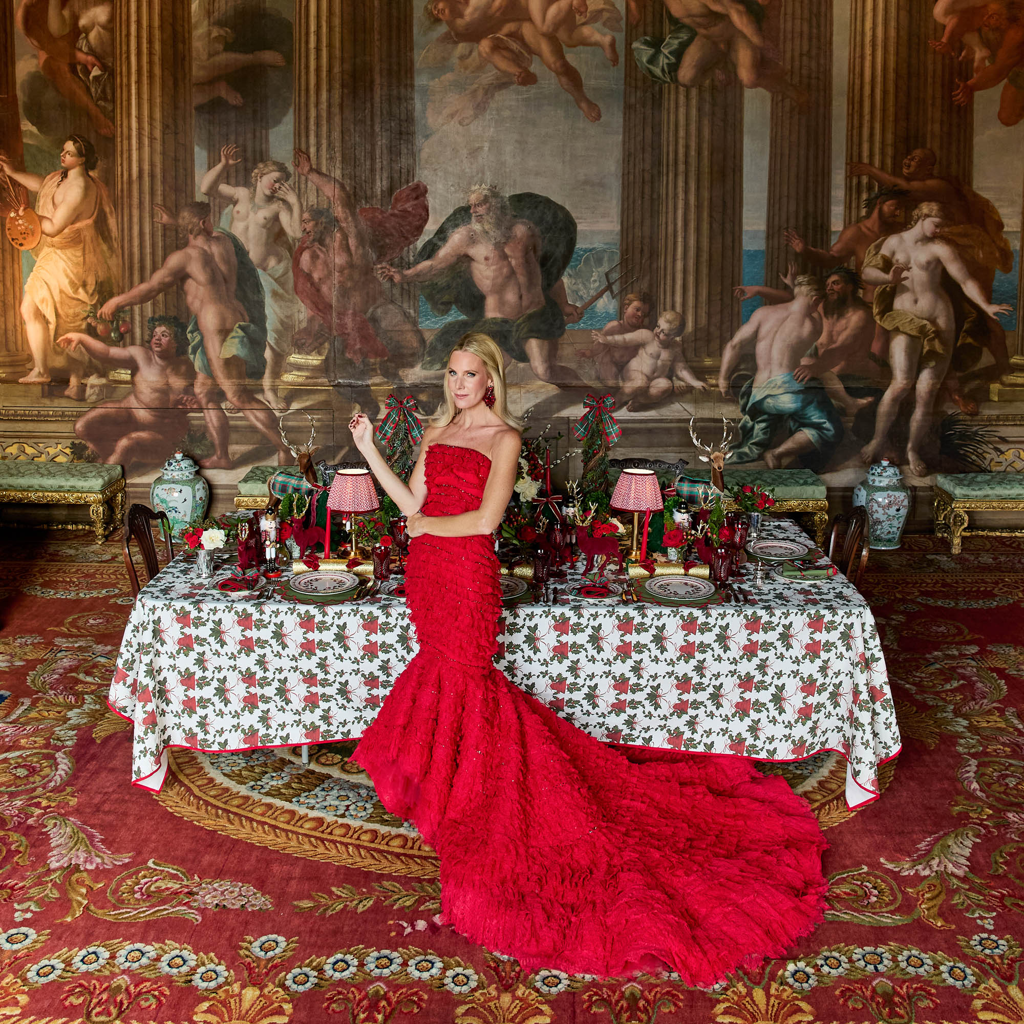 Gold Trimmed Red Velvet Bows (Set of 4)