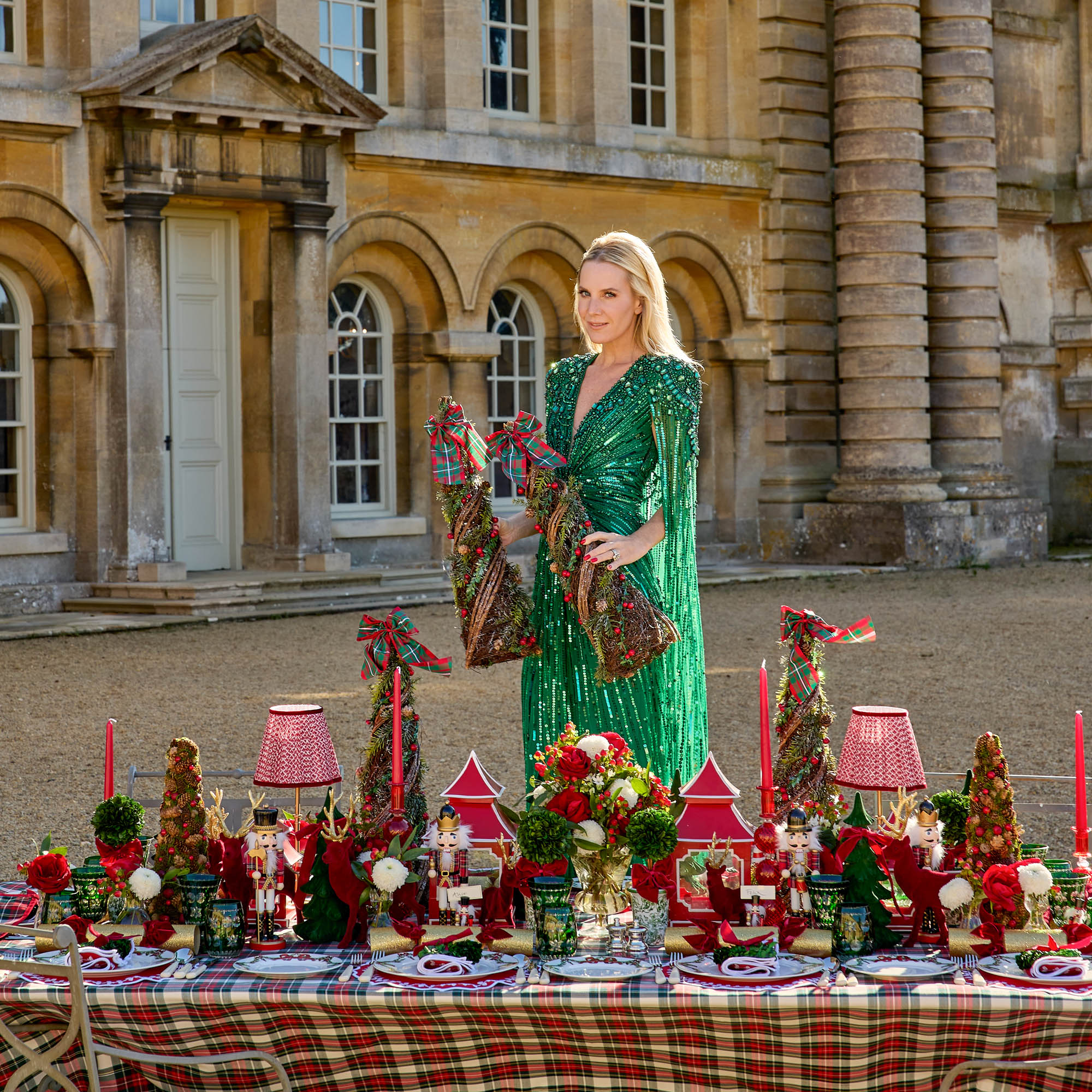 Decorative Festive Tree with Red & Green Tartan Bow