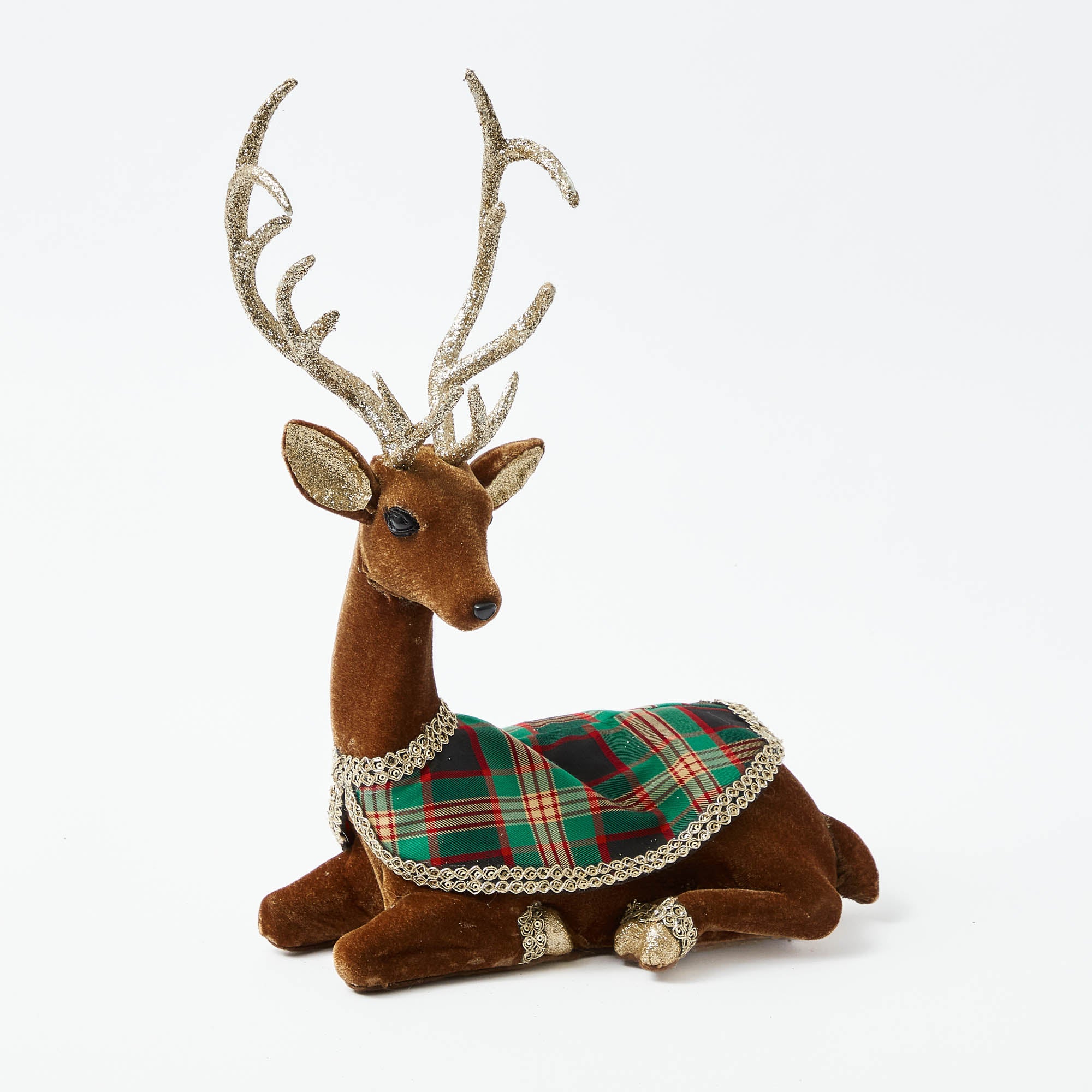 Sitting Tartan Flocked Deer (Pair)