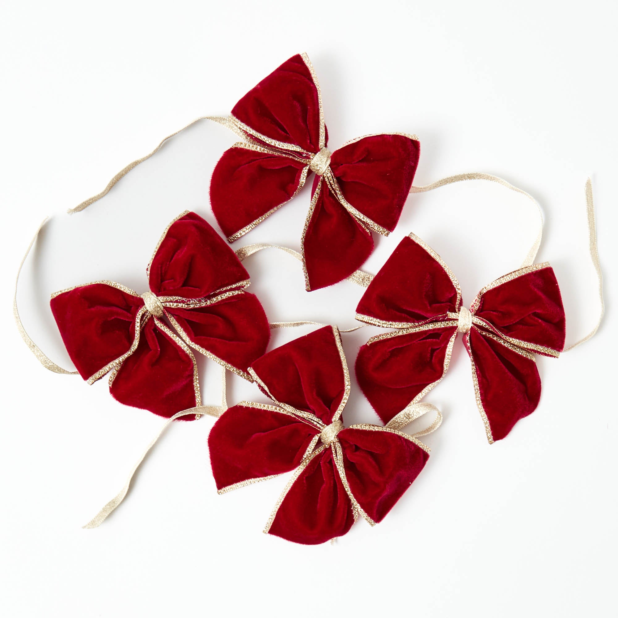 Gold Trimmed Red Velvet Bows (Set of 4)