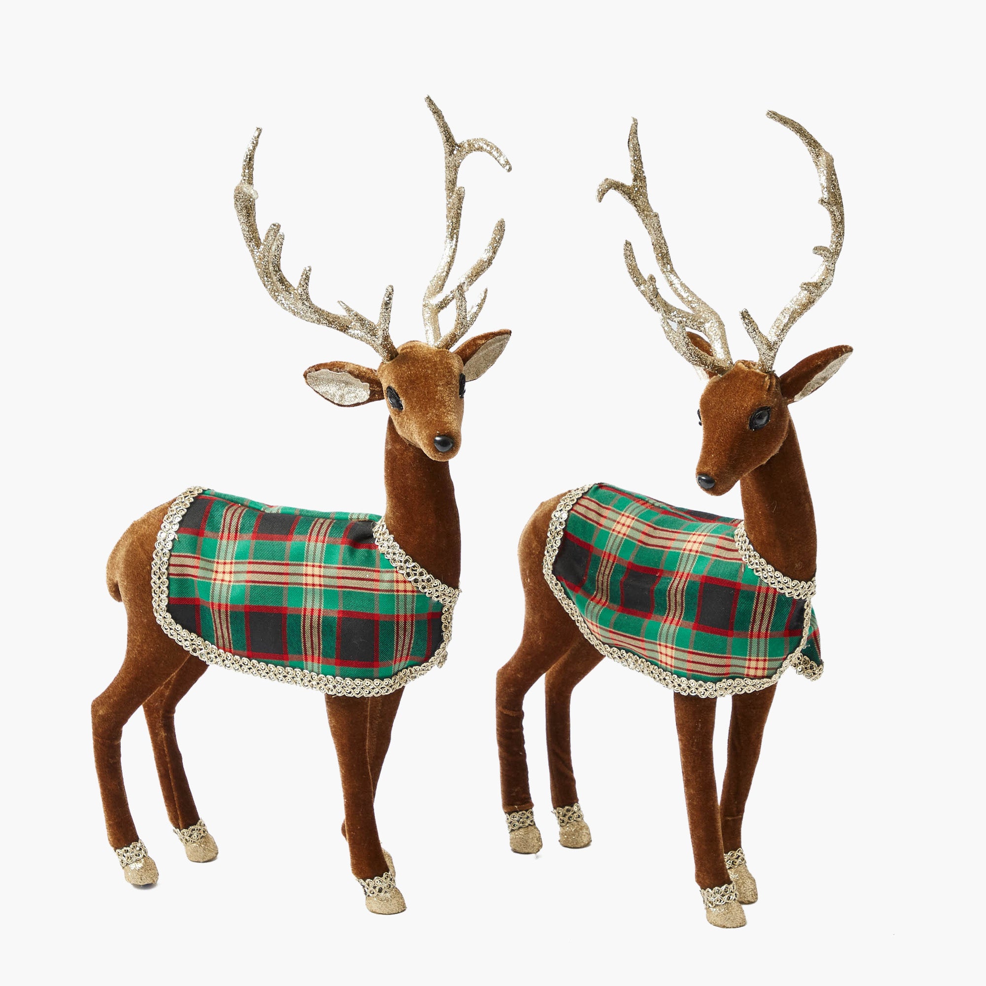 Standing Tartan Flocked Deer (Pair)