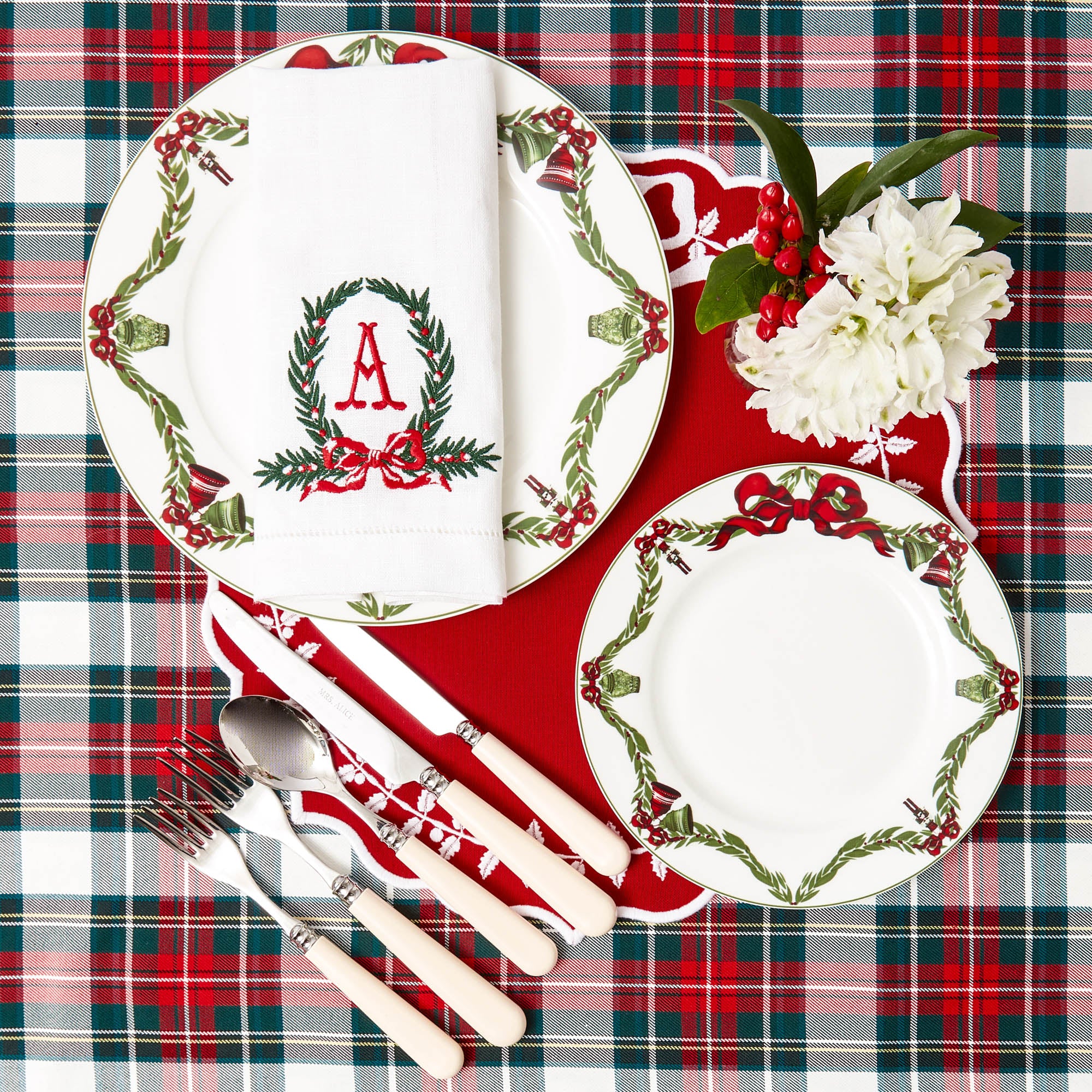 Red Bow Laurel Placemats (Set of 4)