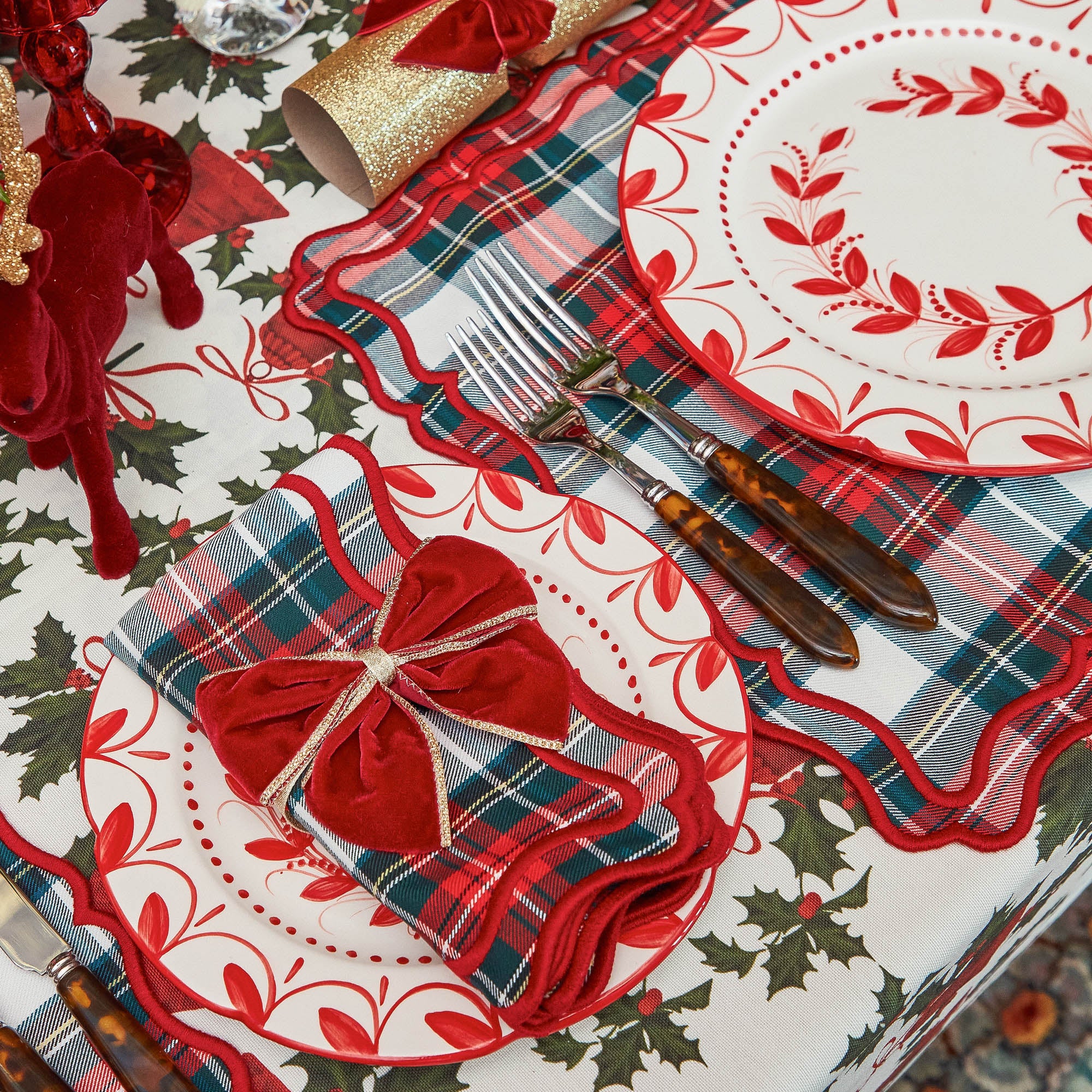 Gold Trimmed Red Velvet Bows (Set of 4)