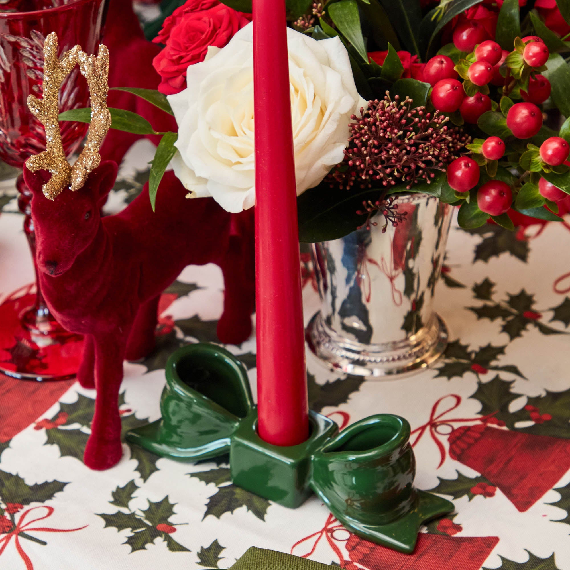 Green Ceramic Bow Candleholder (Pair)