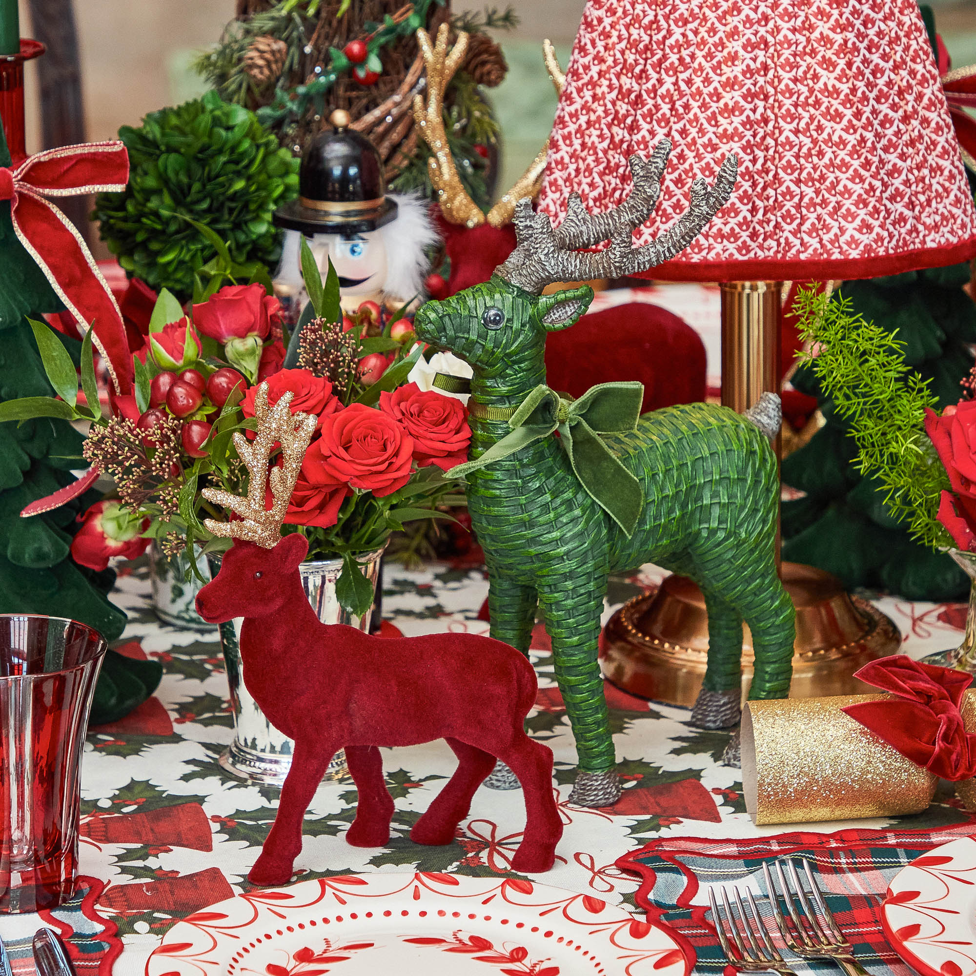 Forest Green Rattan Reindeer (Pair) - 30cm