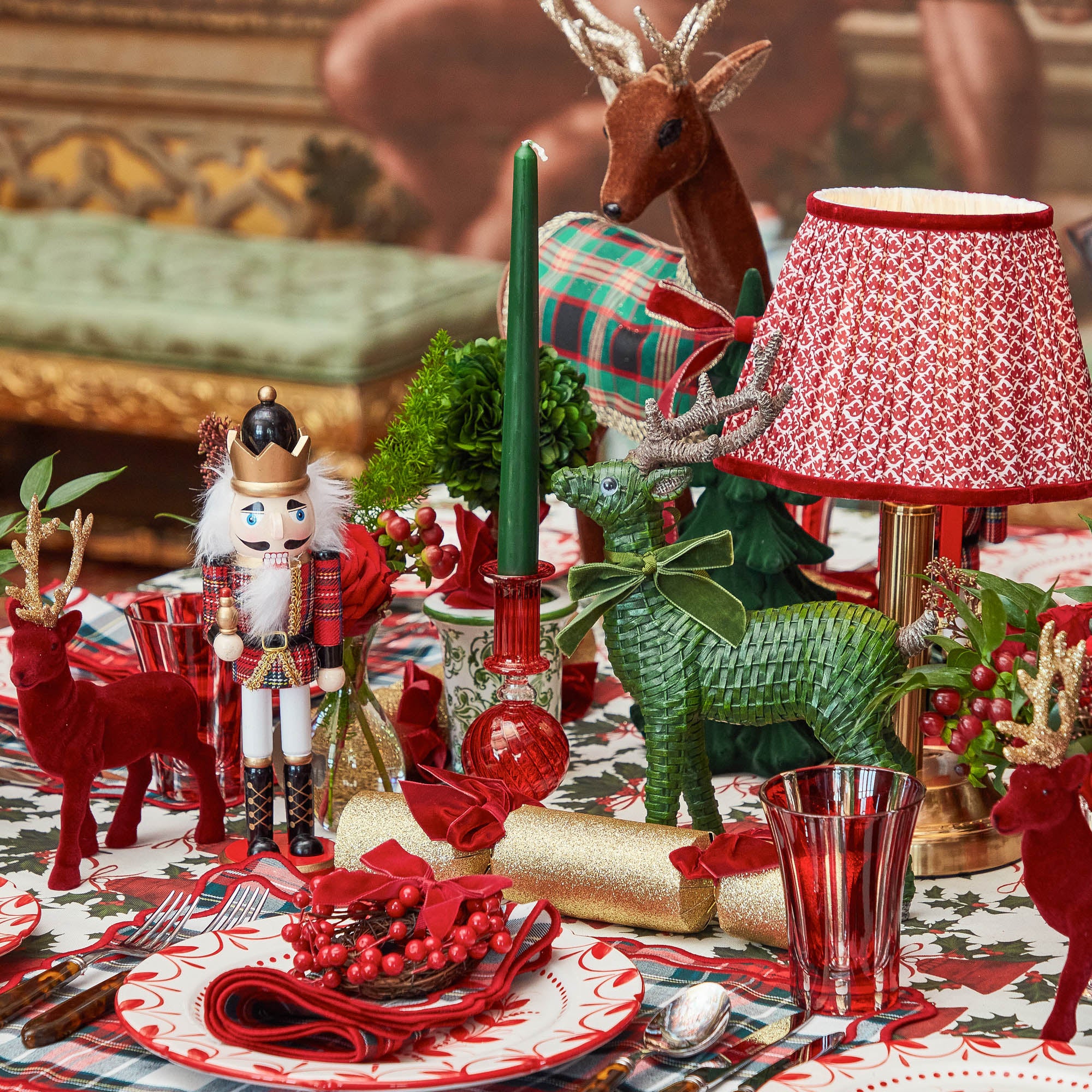 Forest Green Rattan Reindeer (Pair) - 30cm