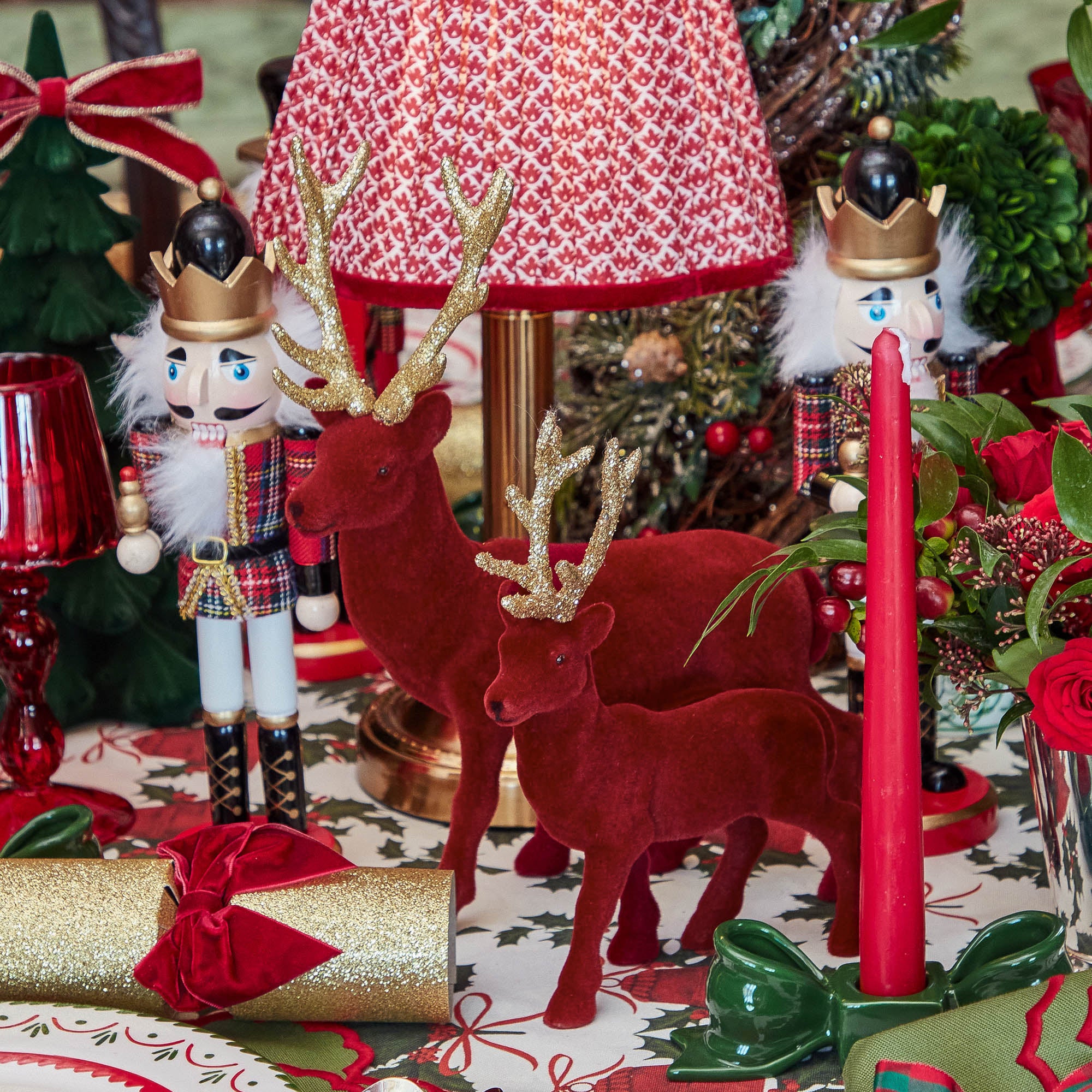 Flocked Burgundy Reindeers (Set of 4)