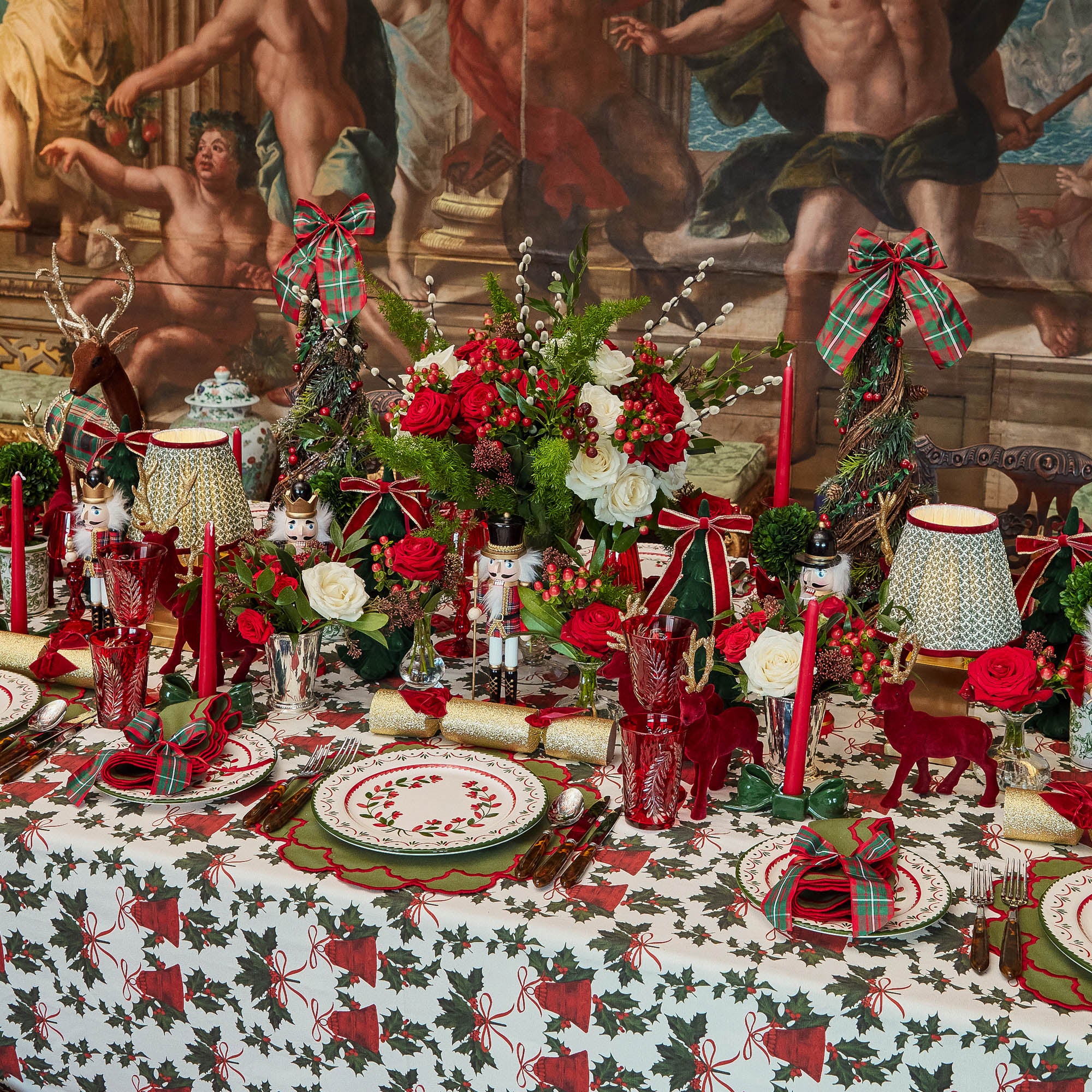 Olive & Red Lotus Lampshade (18cm)