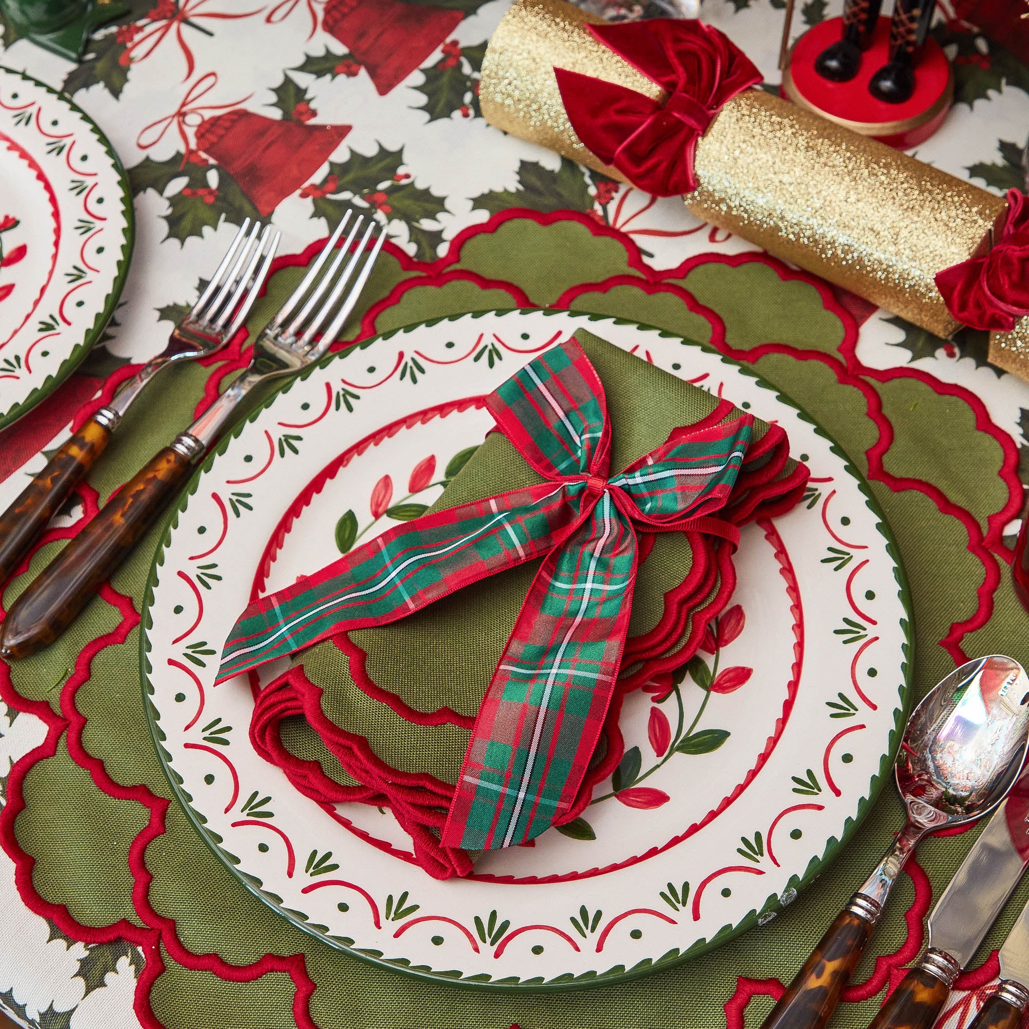 Large Red & Green Tartan Bows (Pair)