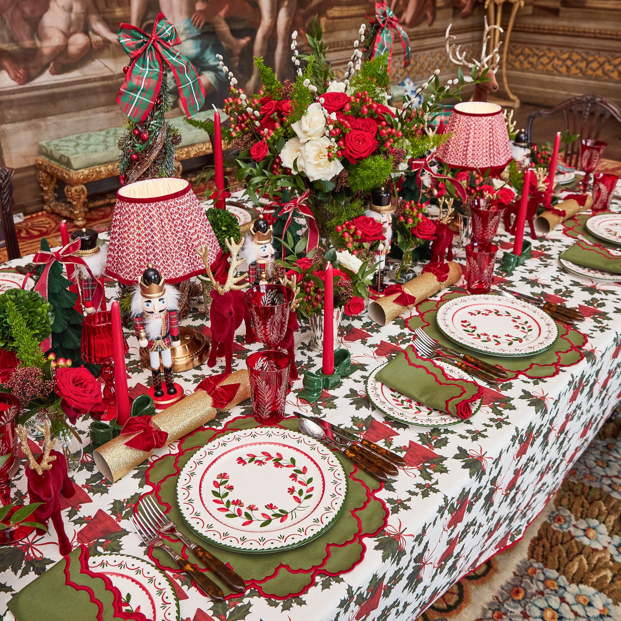 Flocked Burgundy Reindeers (Set of 4)