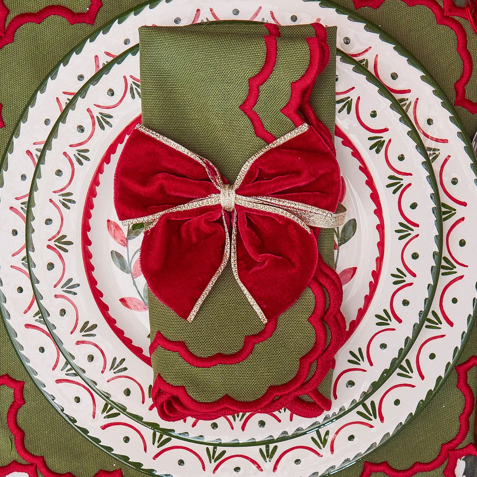 Gold Trimmed Red Velvet Bows (Set of 4)