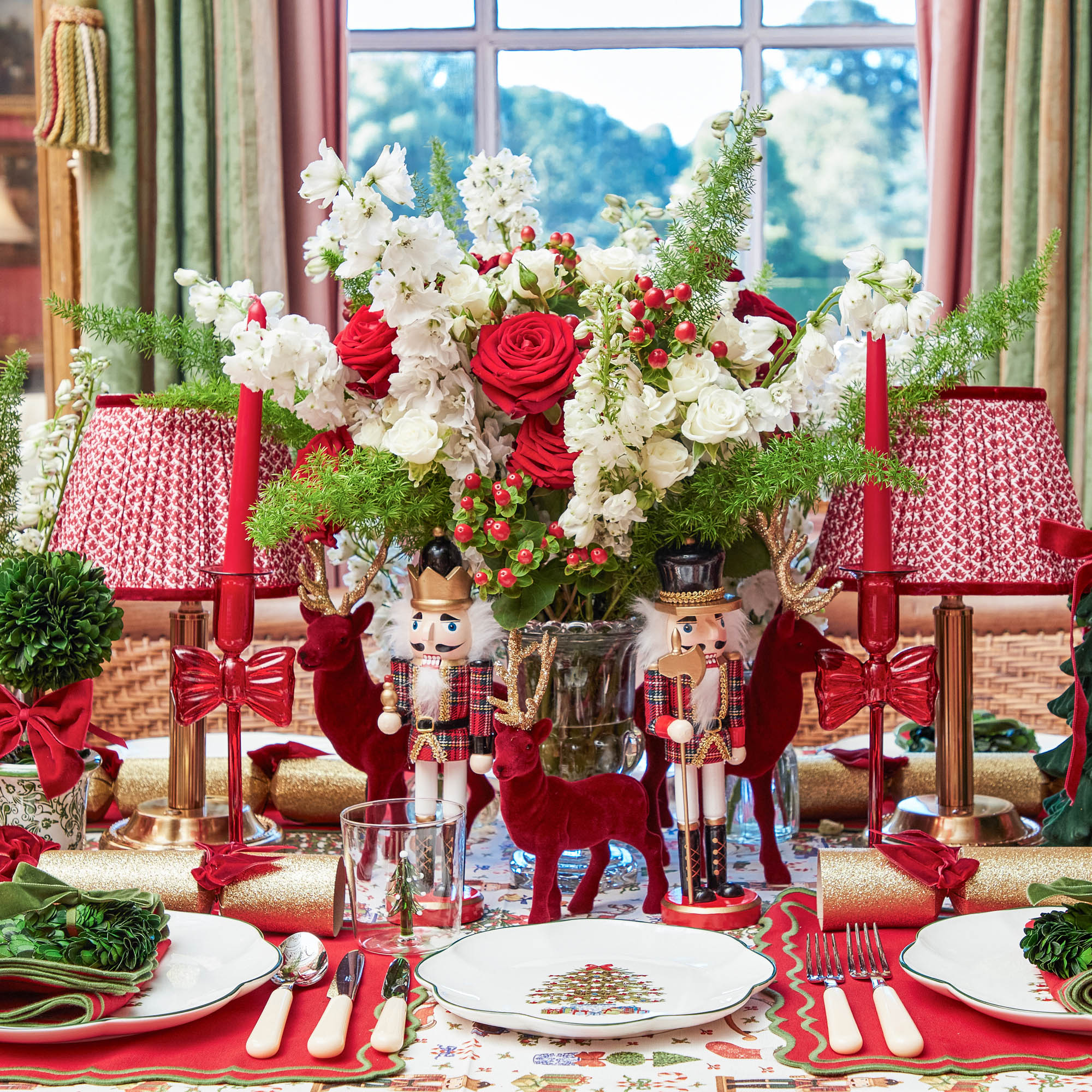 Corinthian Rechargeable Lamp with Red Lotus Shade (22cm)