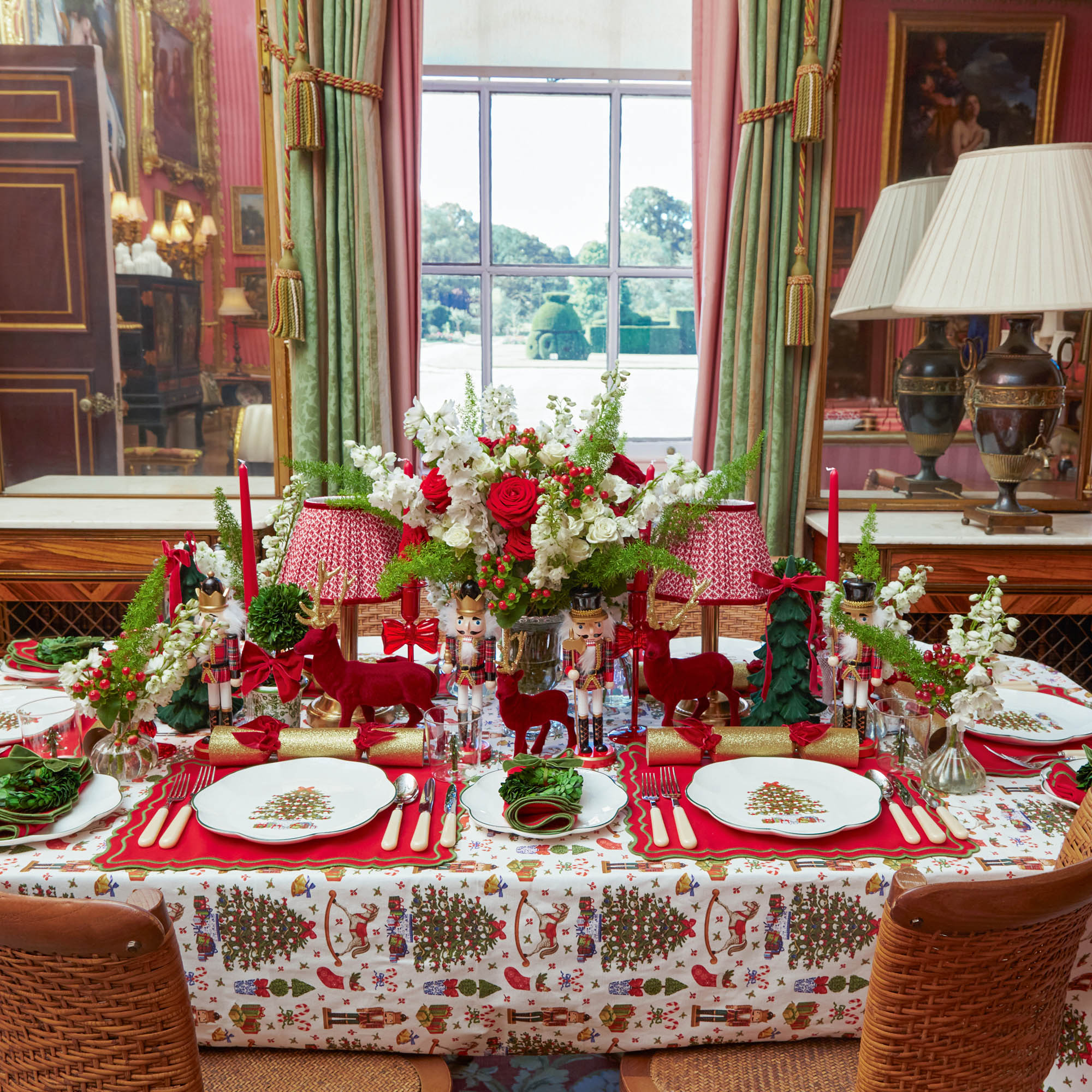 Corinthian Rechargeable Lamp with Red Lotus Shade (22cm)