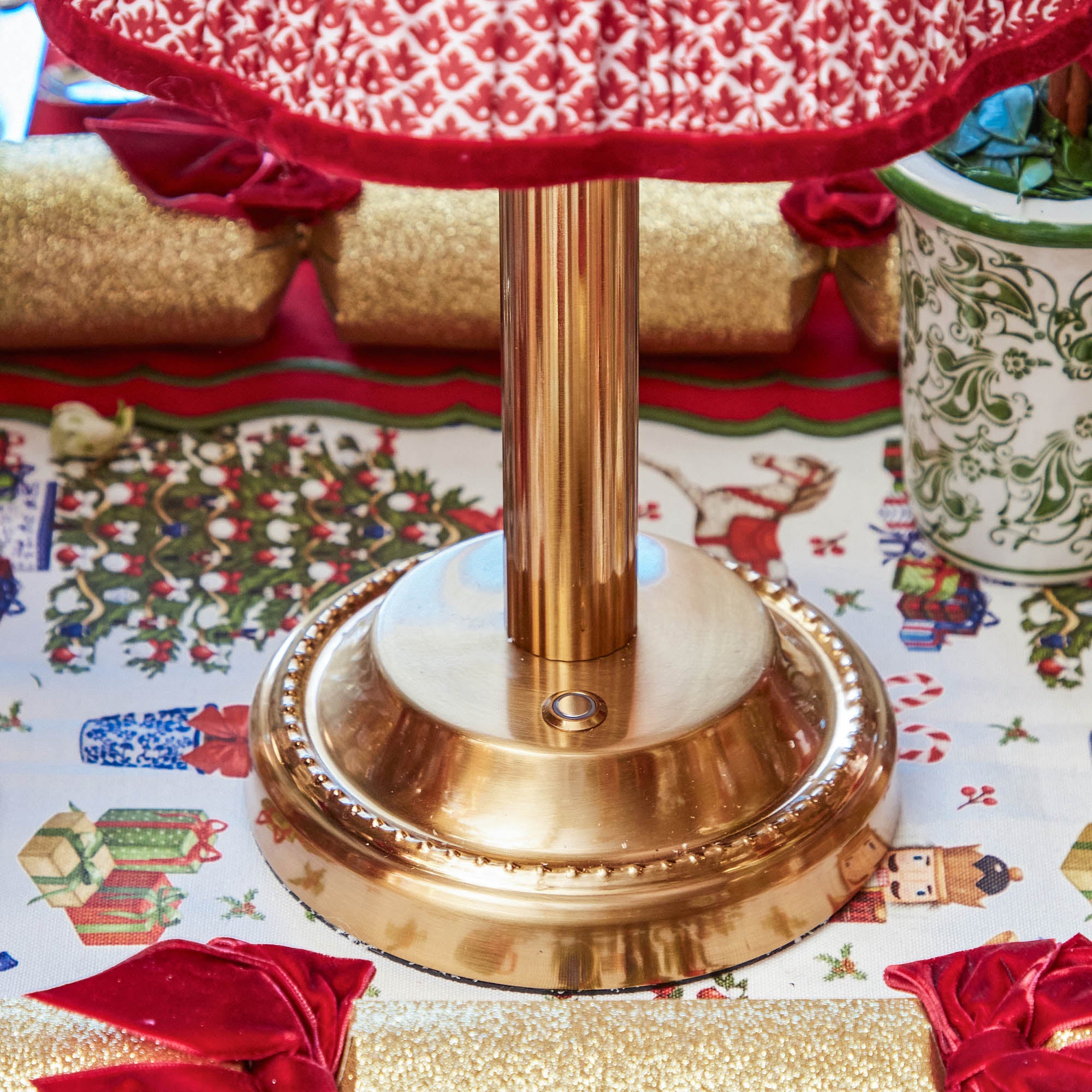 Corinthian Rechargeable Lamp with Red Lotus Shade (22cm)