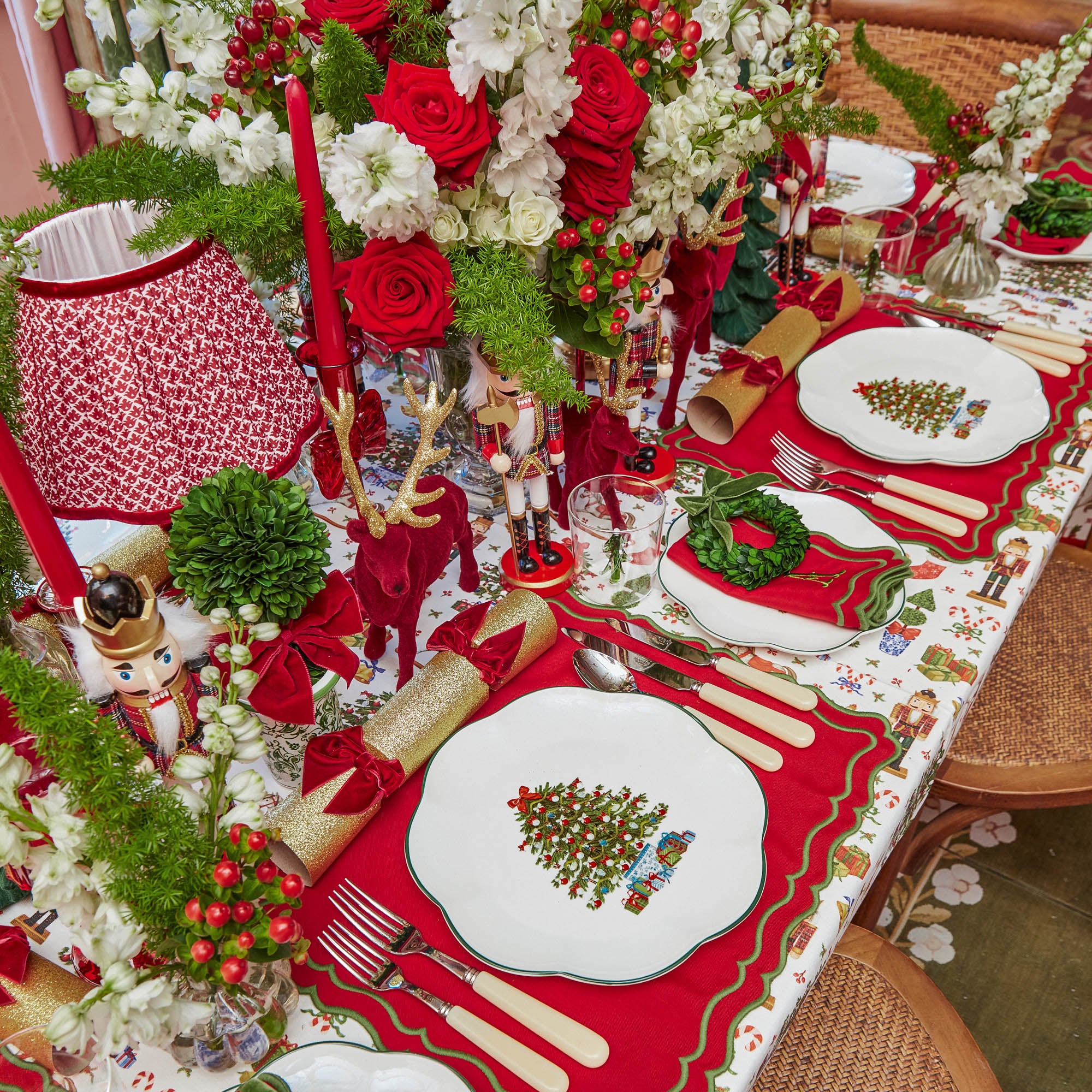 Corinthian Rechargeable Lamp with Red Lotus Shade (22cm)