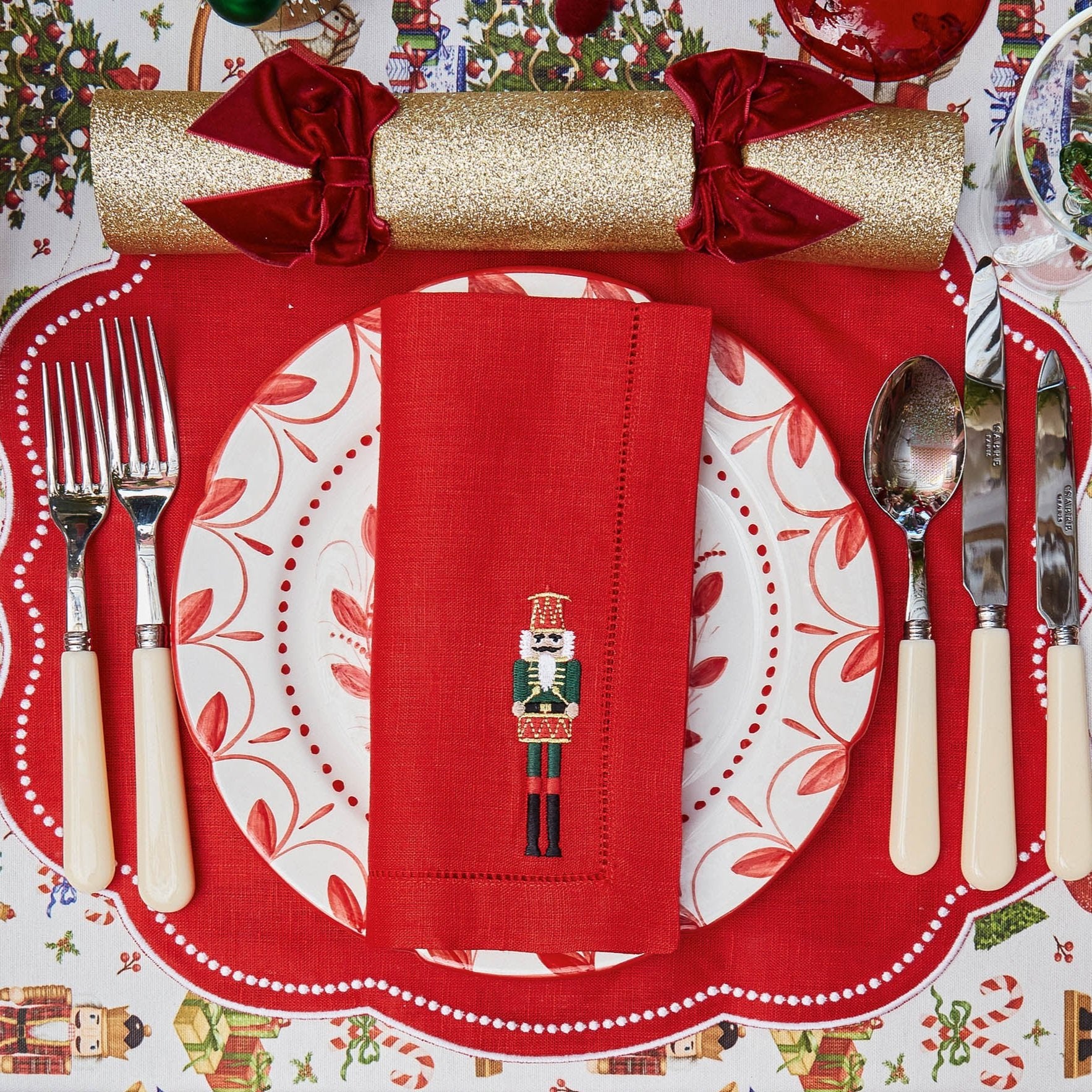Eloise Red Linen Placemats & Nutcracker Napkins (Set of 4)