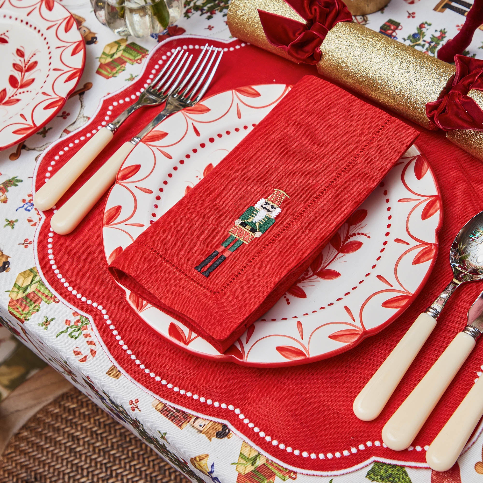 Eloise Red Linen Placemats & Nutcracker Napkins (Set of 4)